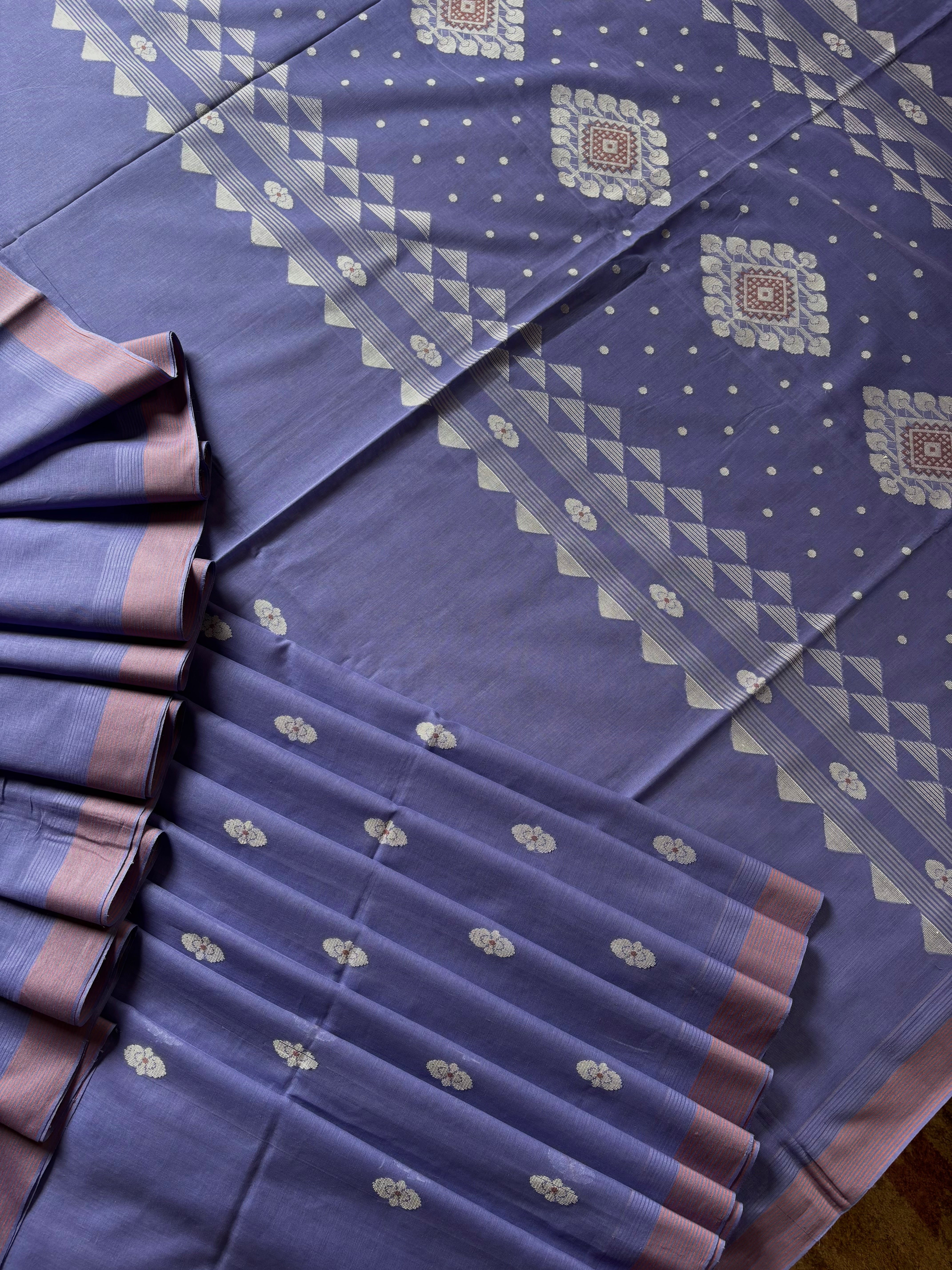 Handwoven Lavender Colour Cotton Jamdani Saree