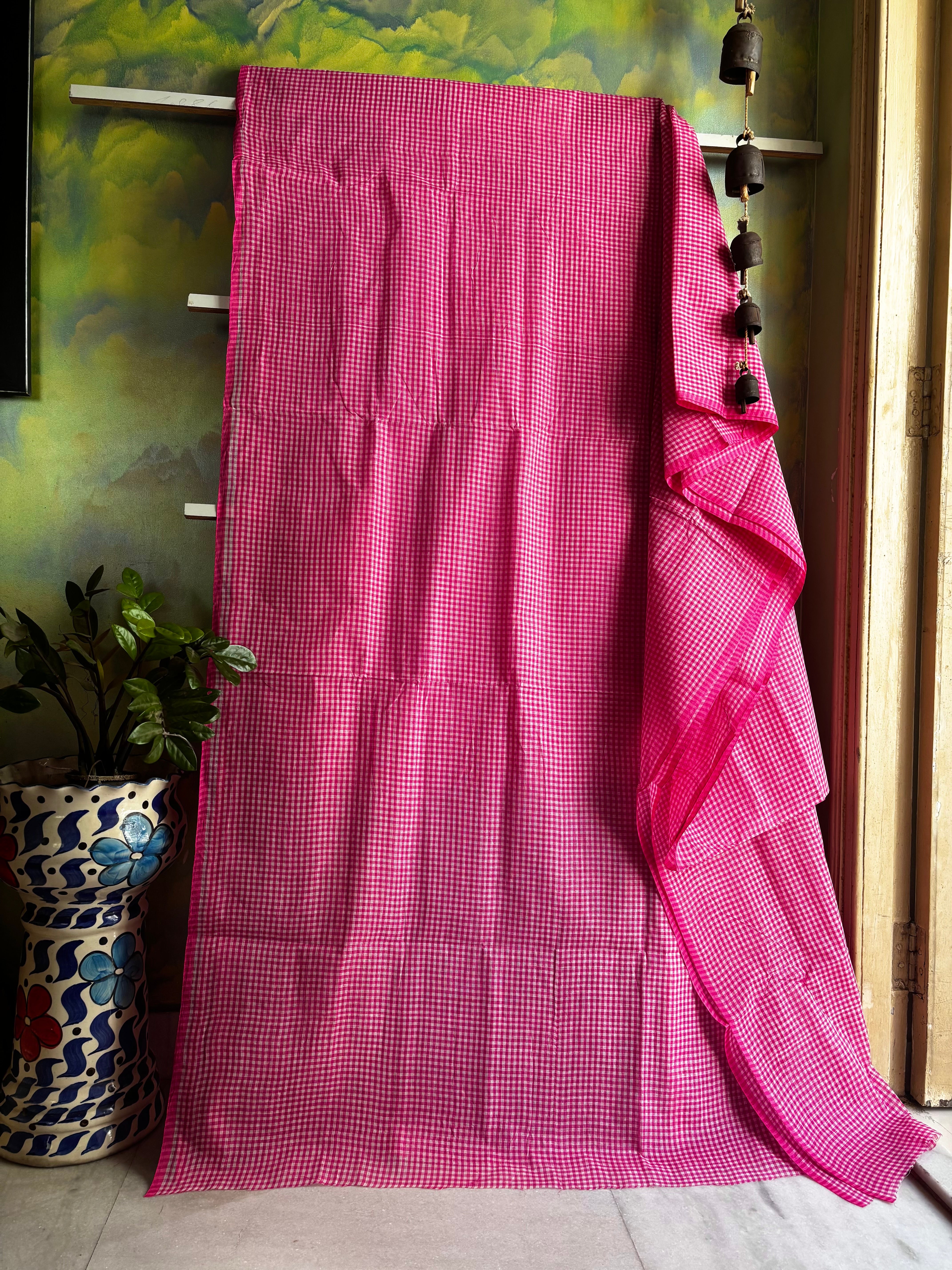 Handwoven Pink Dhonekhali Cotton Saree