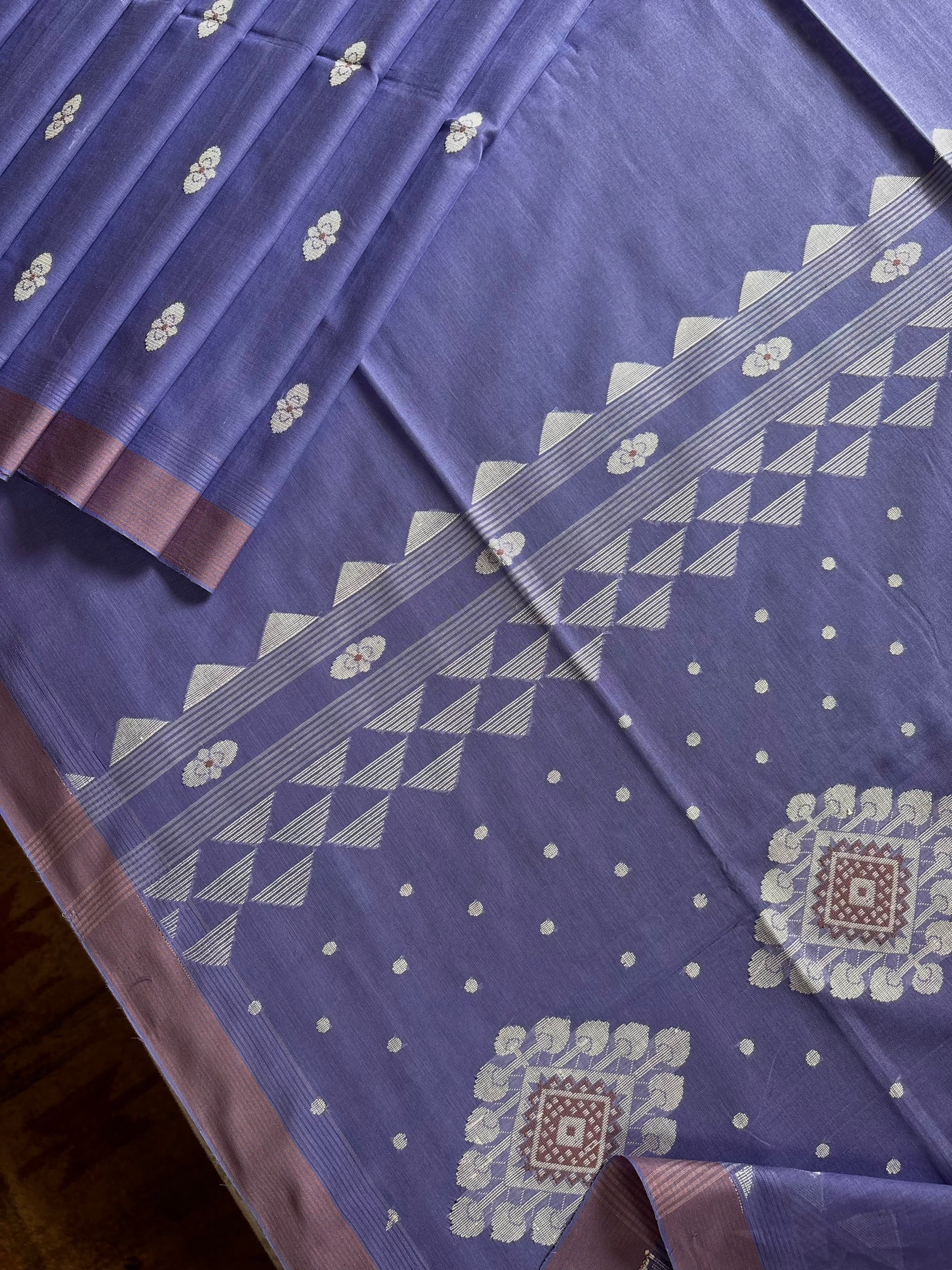 Handwoven Lavender Colour Cotton Jamdani Saree