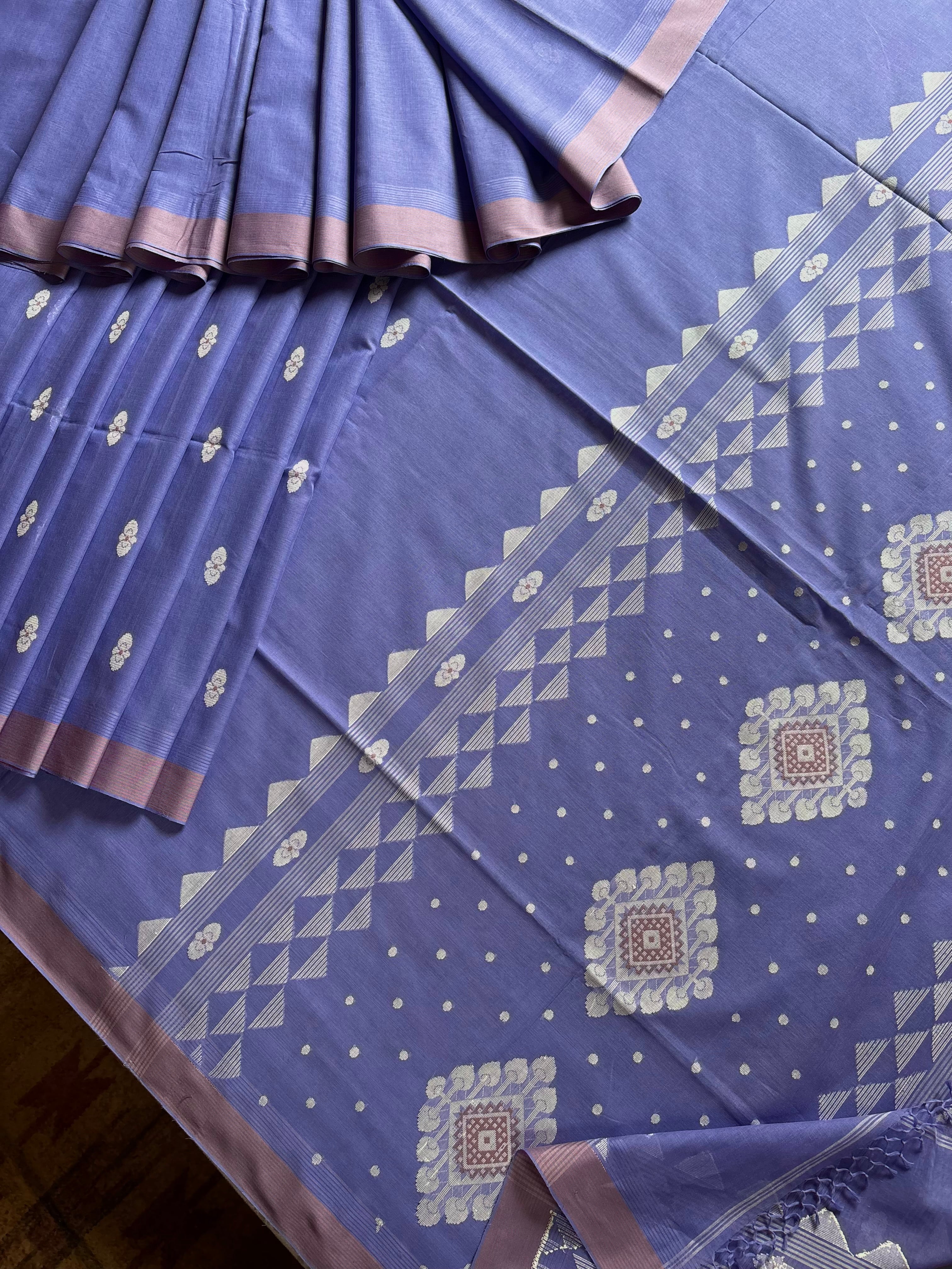 Handwoven Lavender Colour Cotton Jamdani Saree