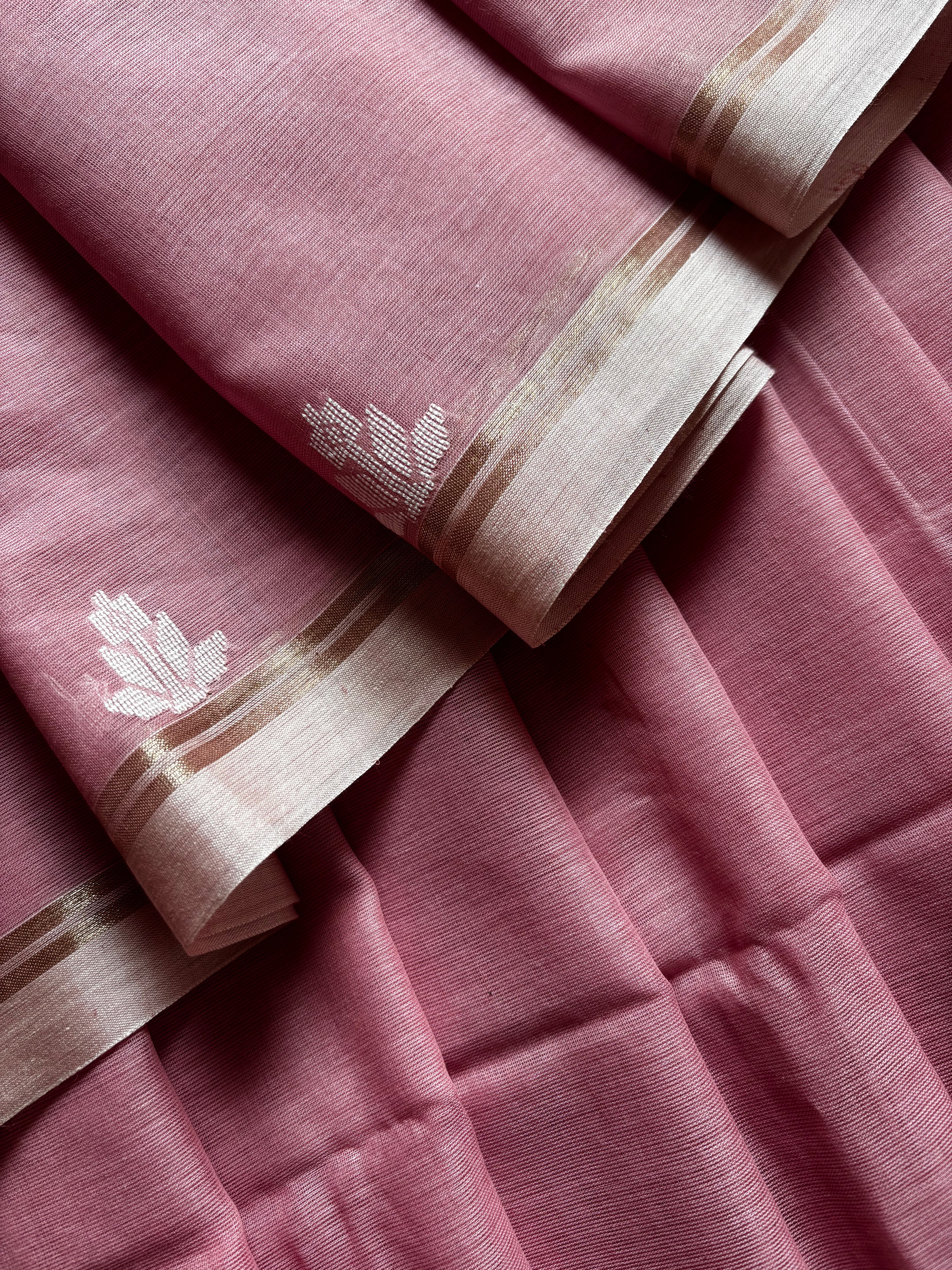 Handwoven Pink Colour Cotton Jamdani Saree