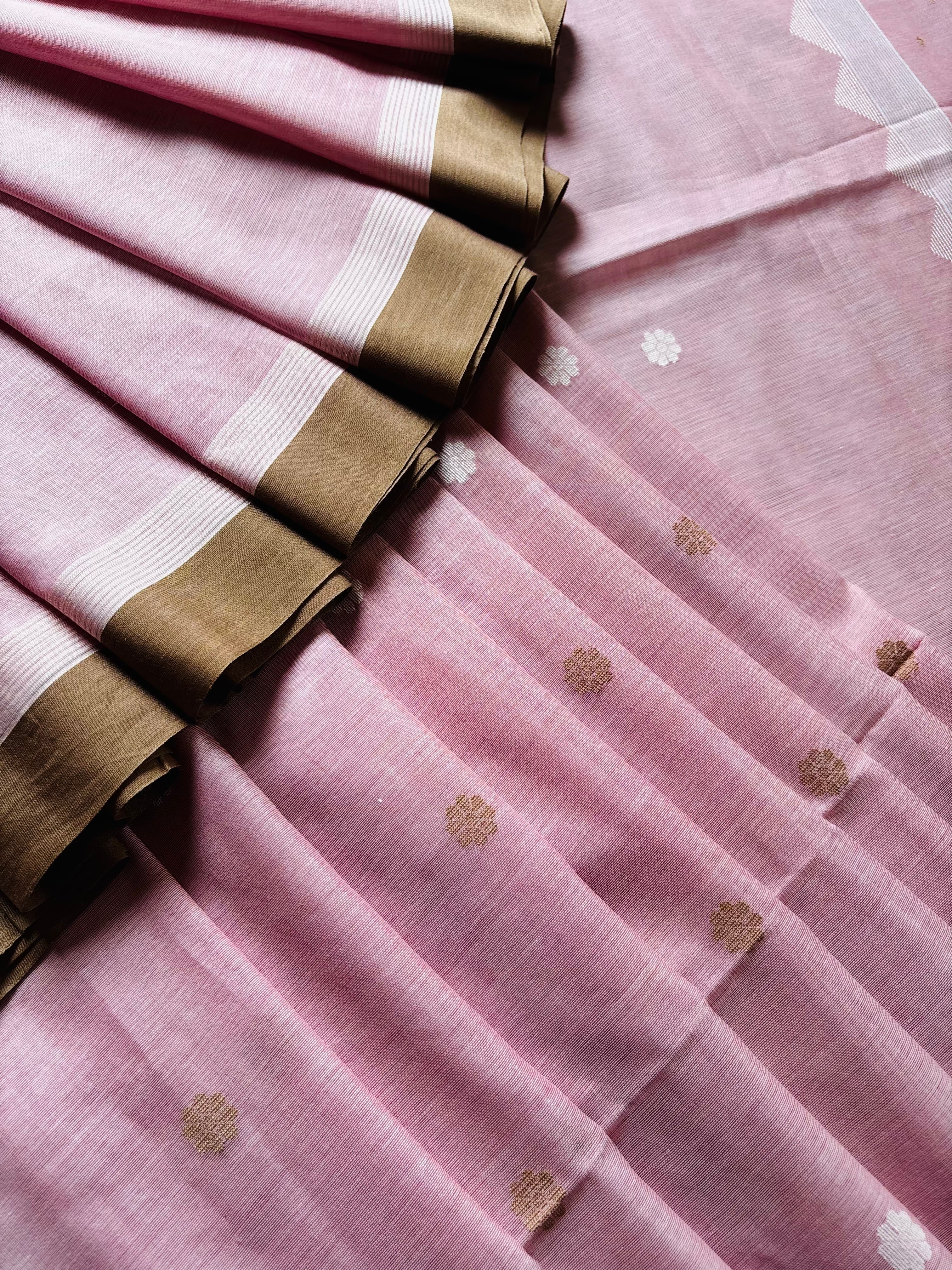 Handwoven Light Baby Pink Colour Cotton Jamdani Saree