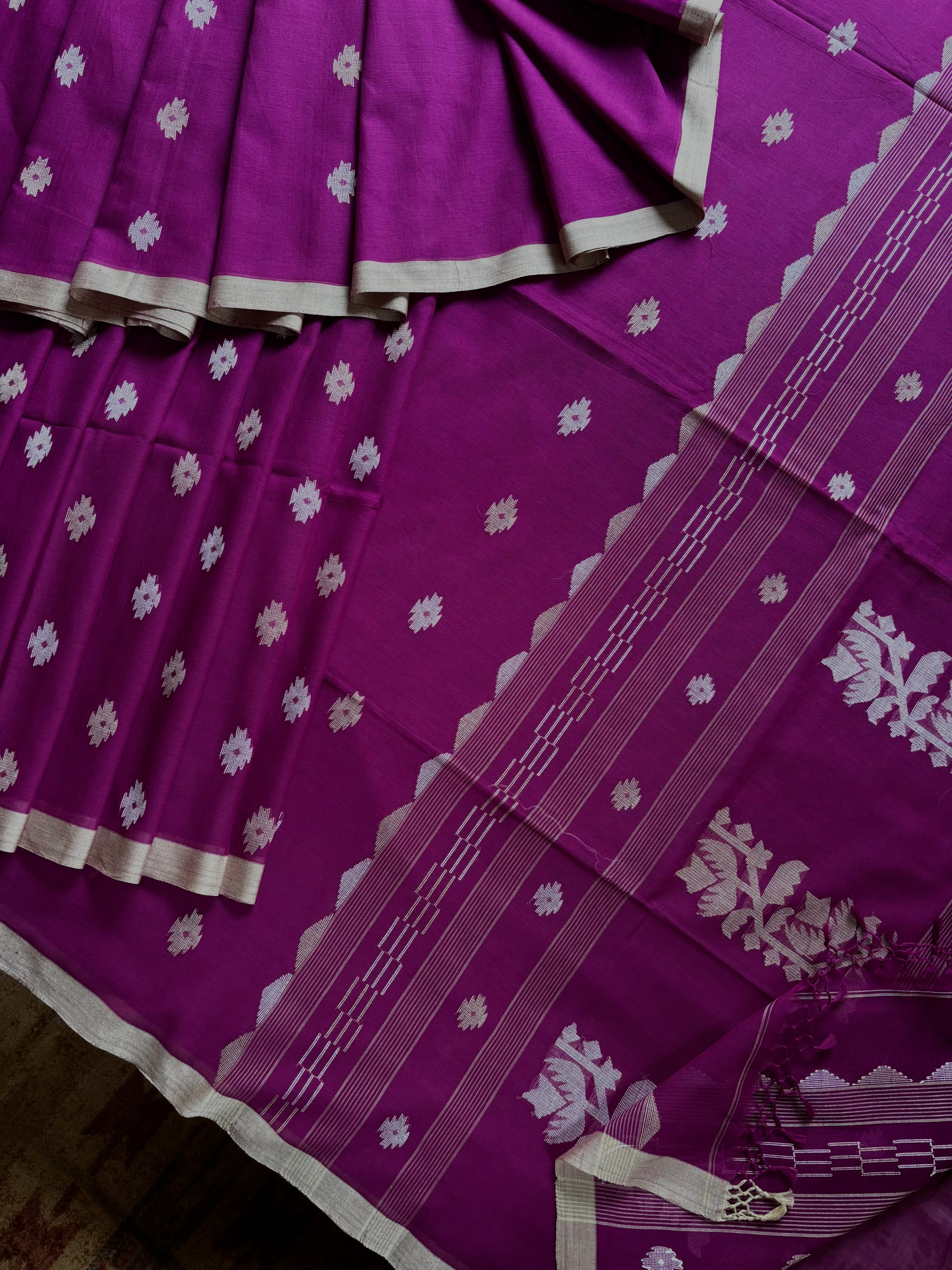 Handwoven Purple Colour Cotton Jamdani Saree