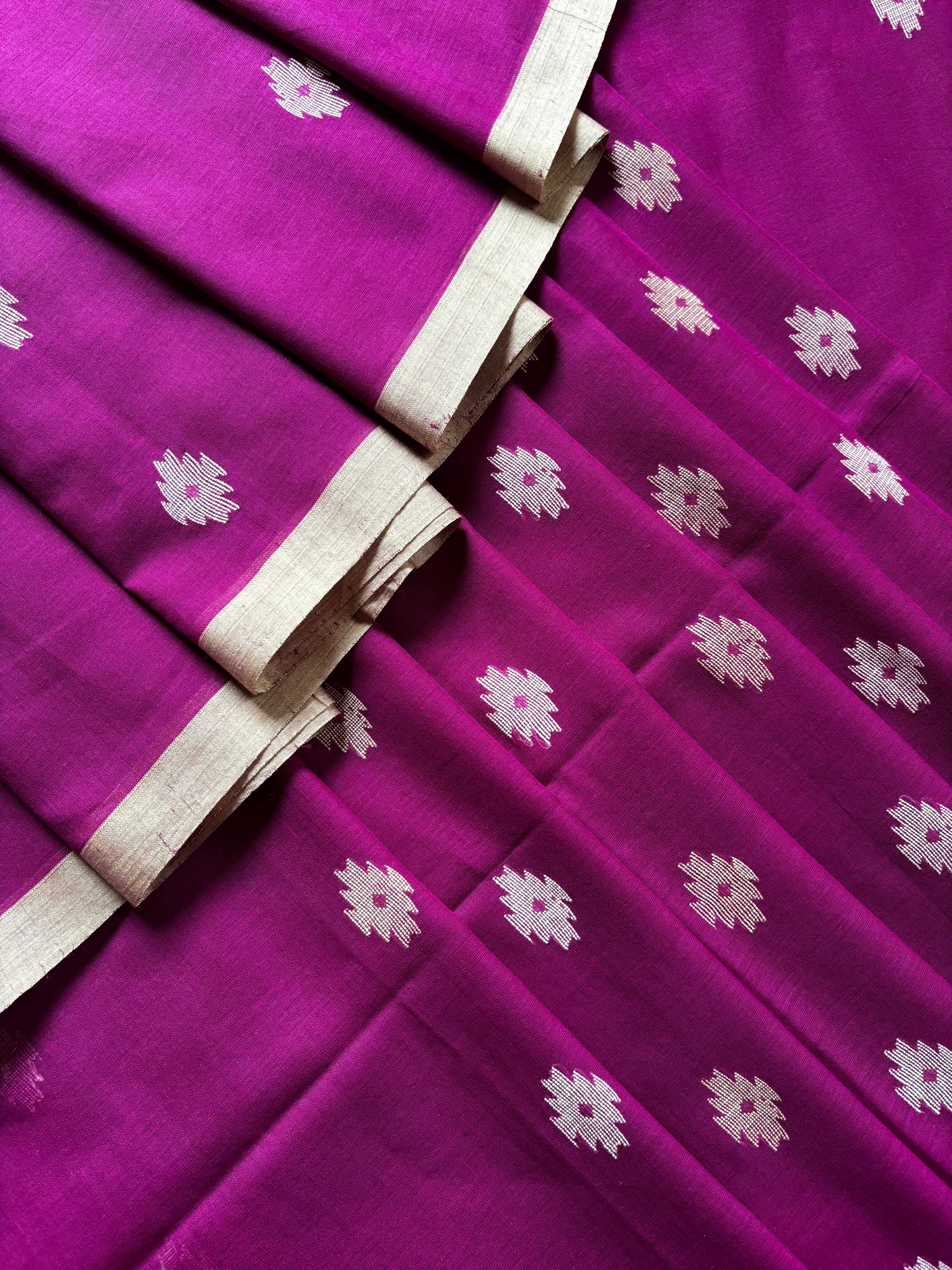 Handwoven Purple Colour Cotton Jamdani Saree