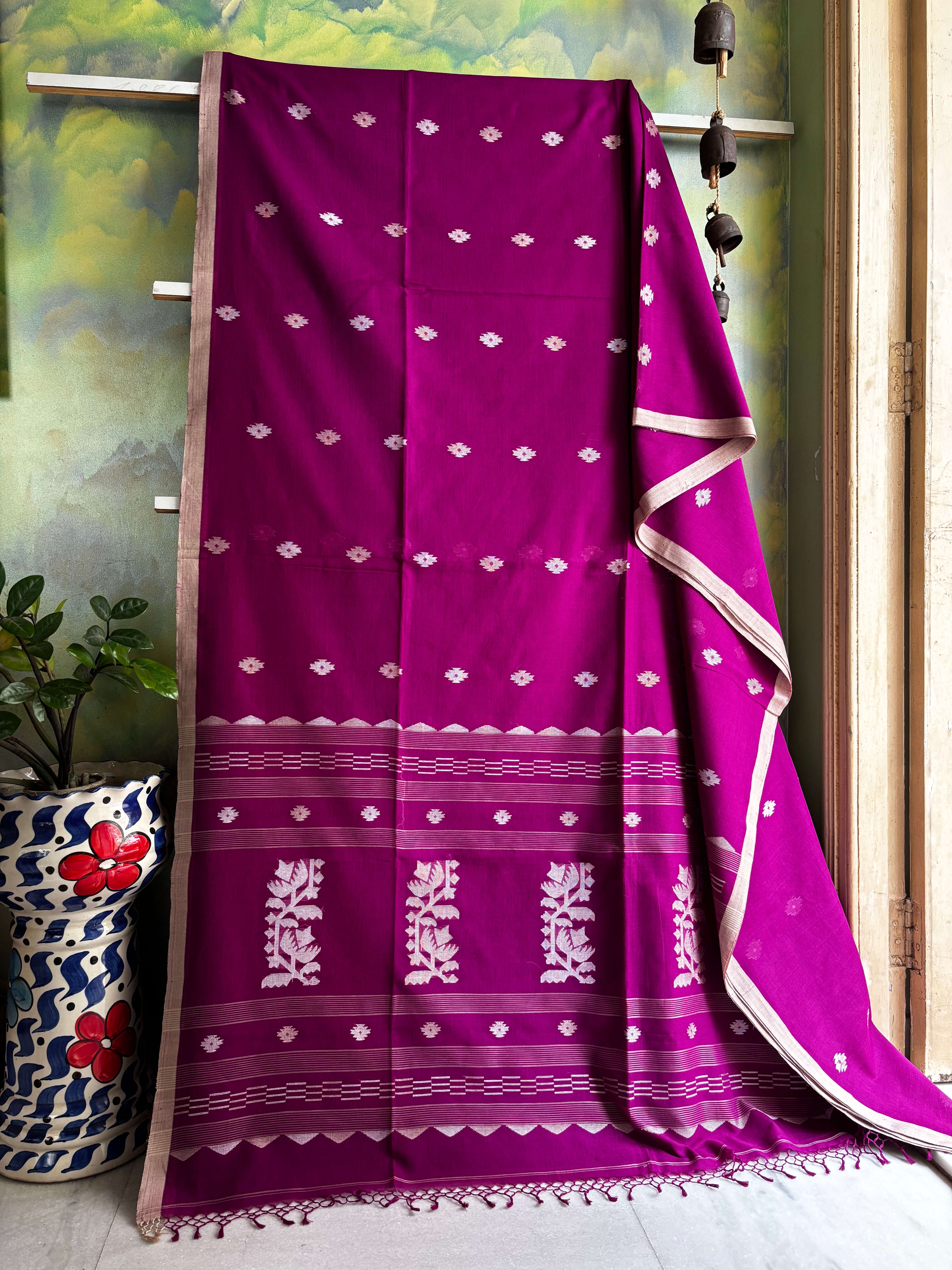 Handwoven Purple Colour Cotton Jamdani Saree