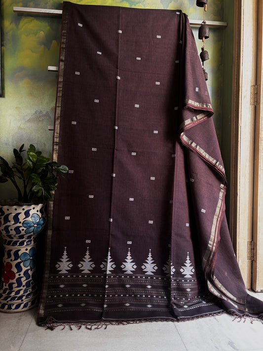 Handwoven Brown Colour Cotton Jamdani Saree