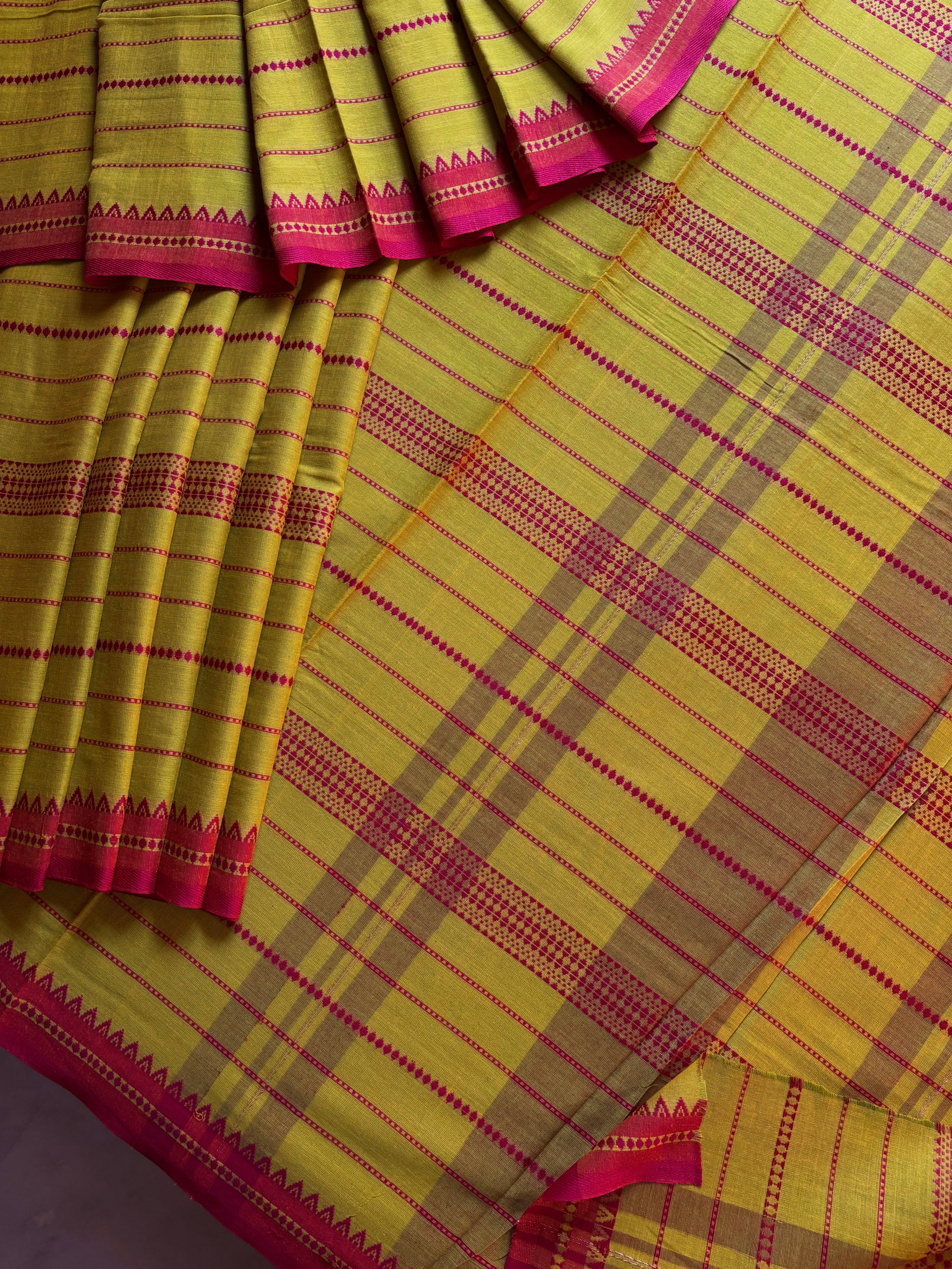 Handwoven Lime Yellow Pure Cotton Saree