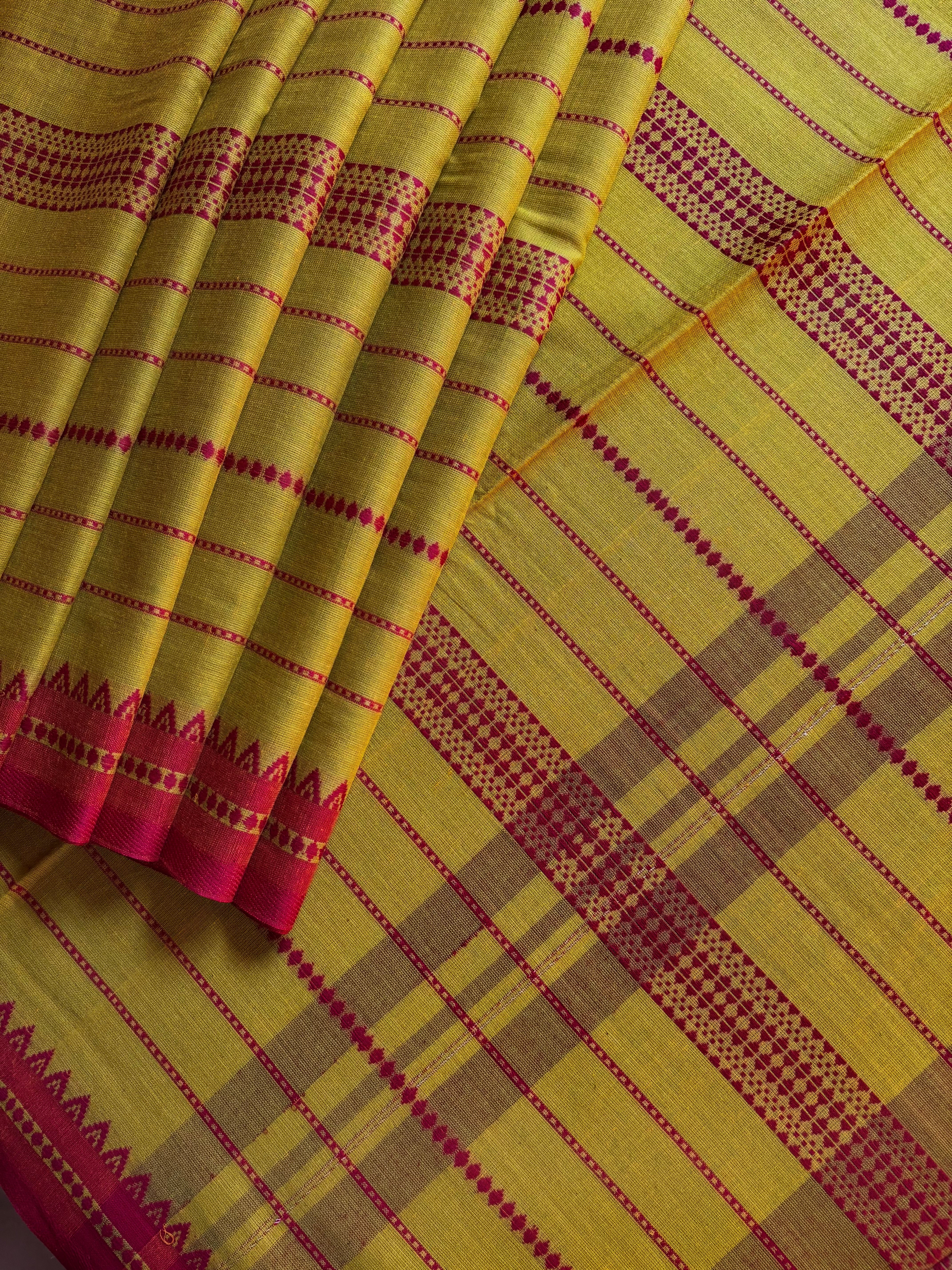 Handwoven Lime Yellow Pure Cotton Saree