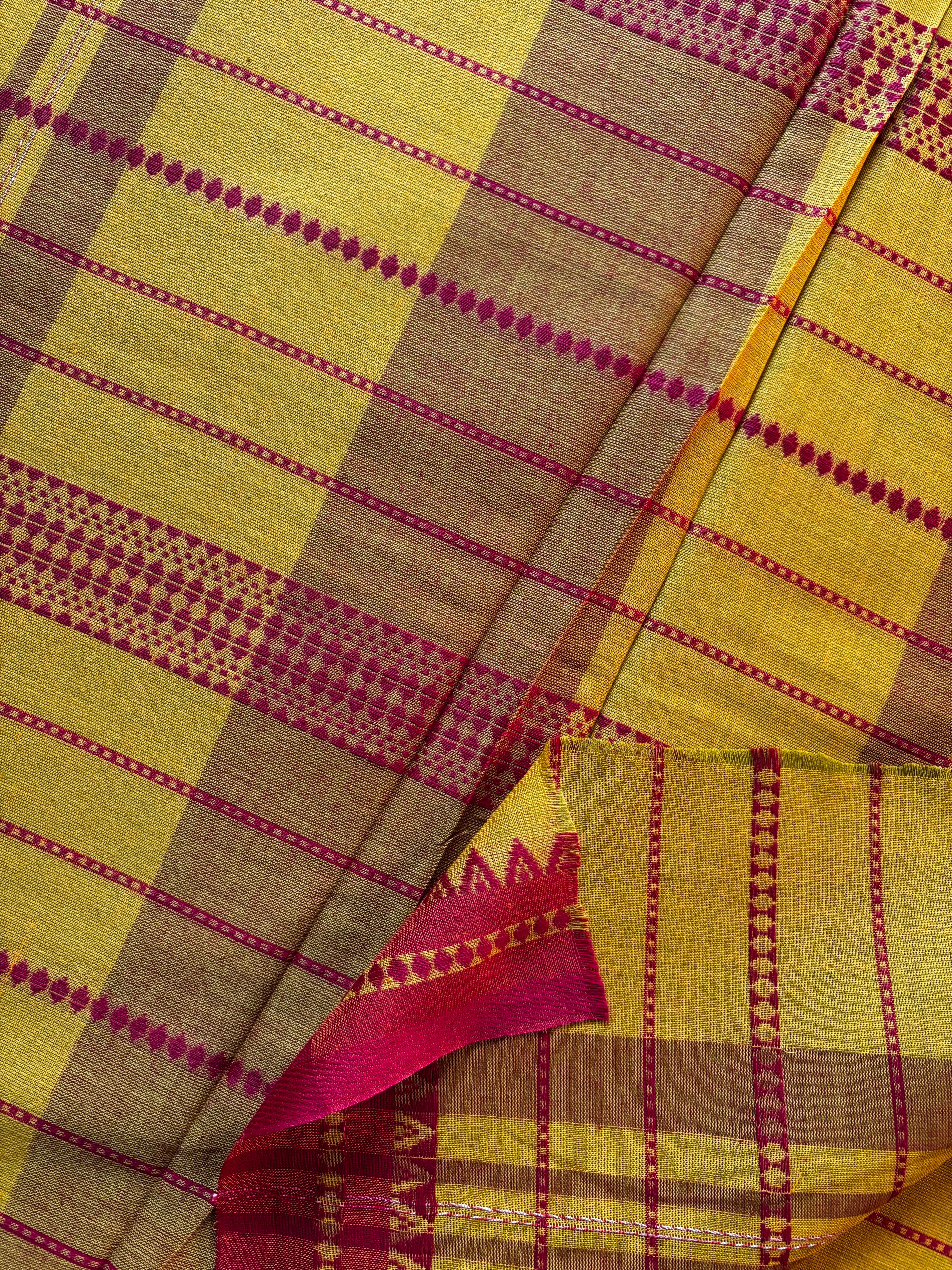 Handwoven Lime Yellow Pure Cotton Saree