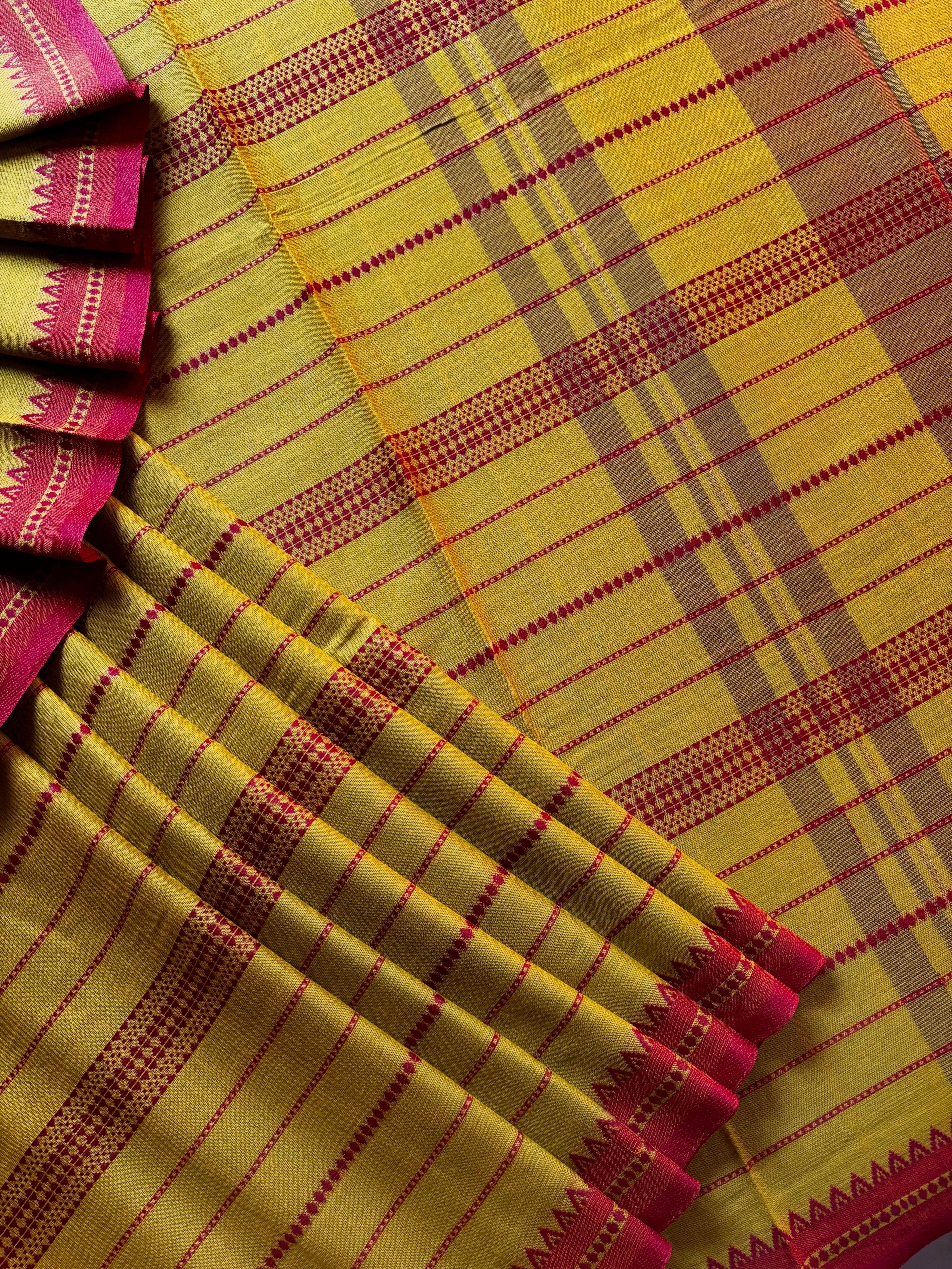 Handwoven Lime Yellow Pure Cotton Saree