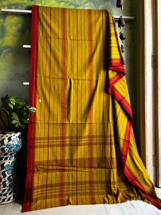 Handwoven Lime Yellow Pure Cotton Saree