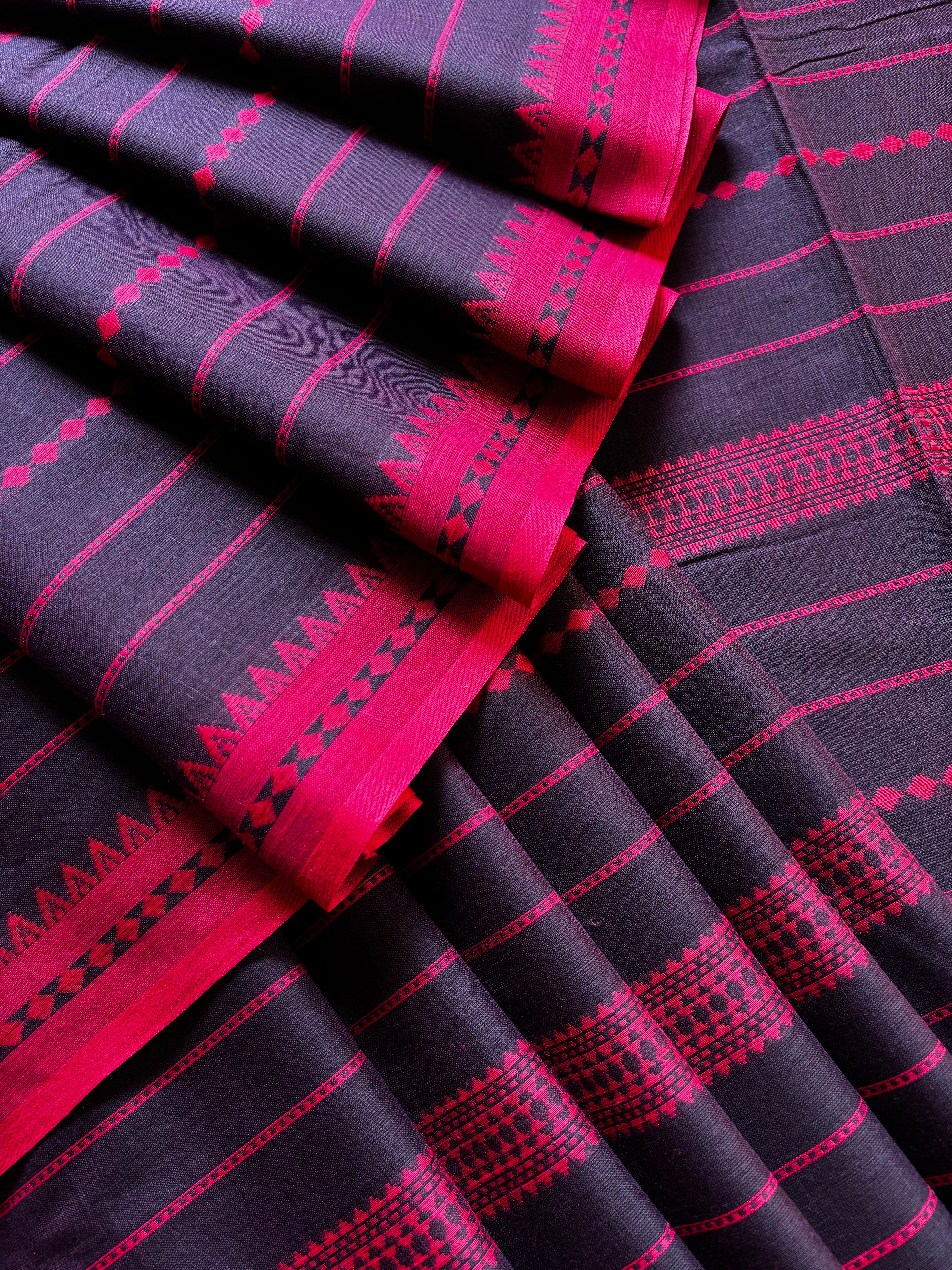 Handwoven Dark Brown Pure Cotton Saree