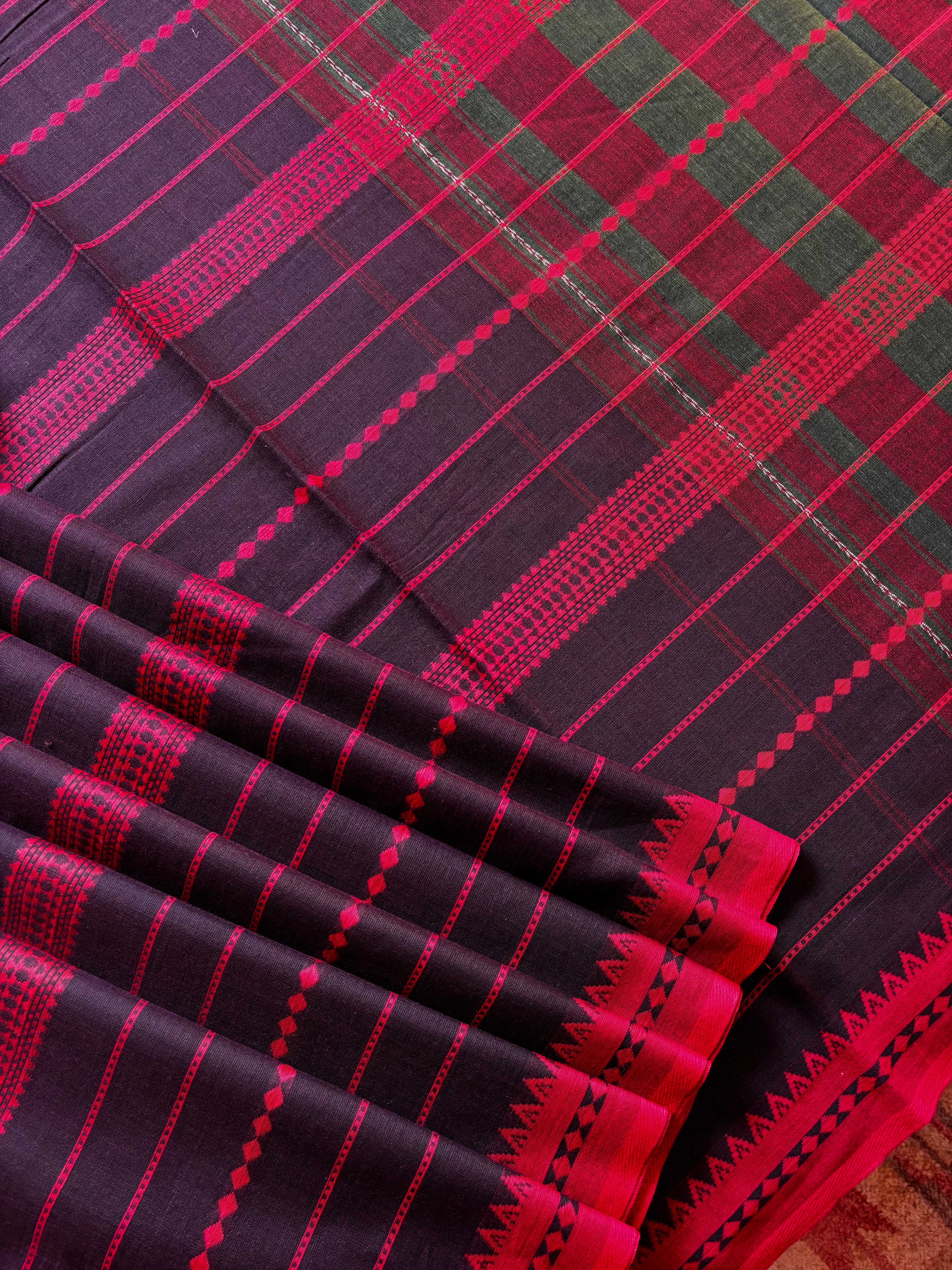 Handwoven Dark Brown Pure Cotton Saree