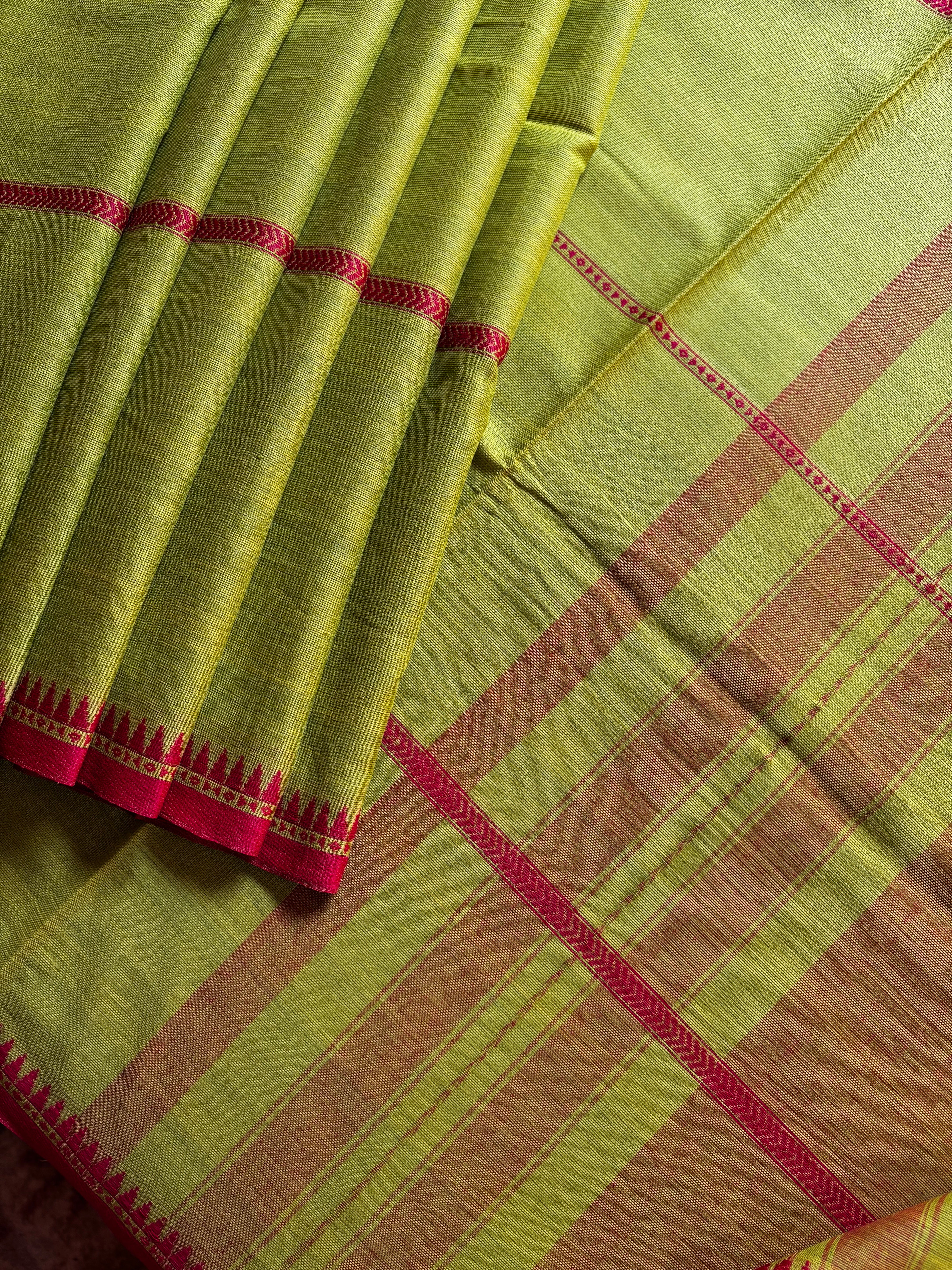 Handwoven Lime Green Pure Cotton Saree
