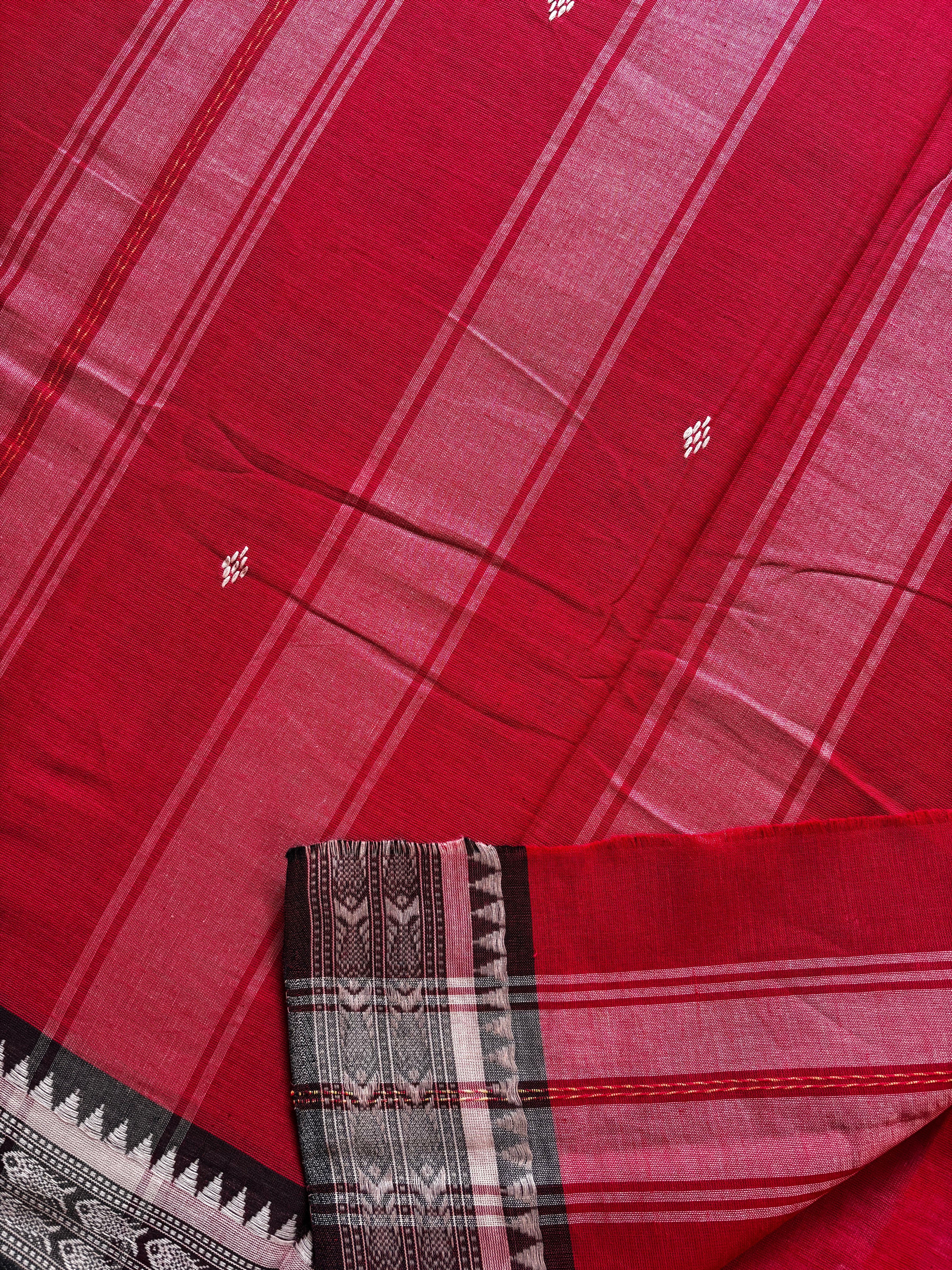 Handwoven Dark Red Pure Cotton Saree