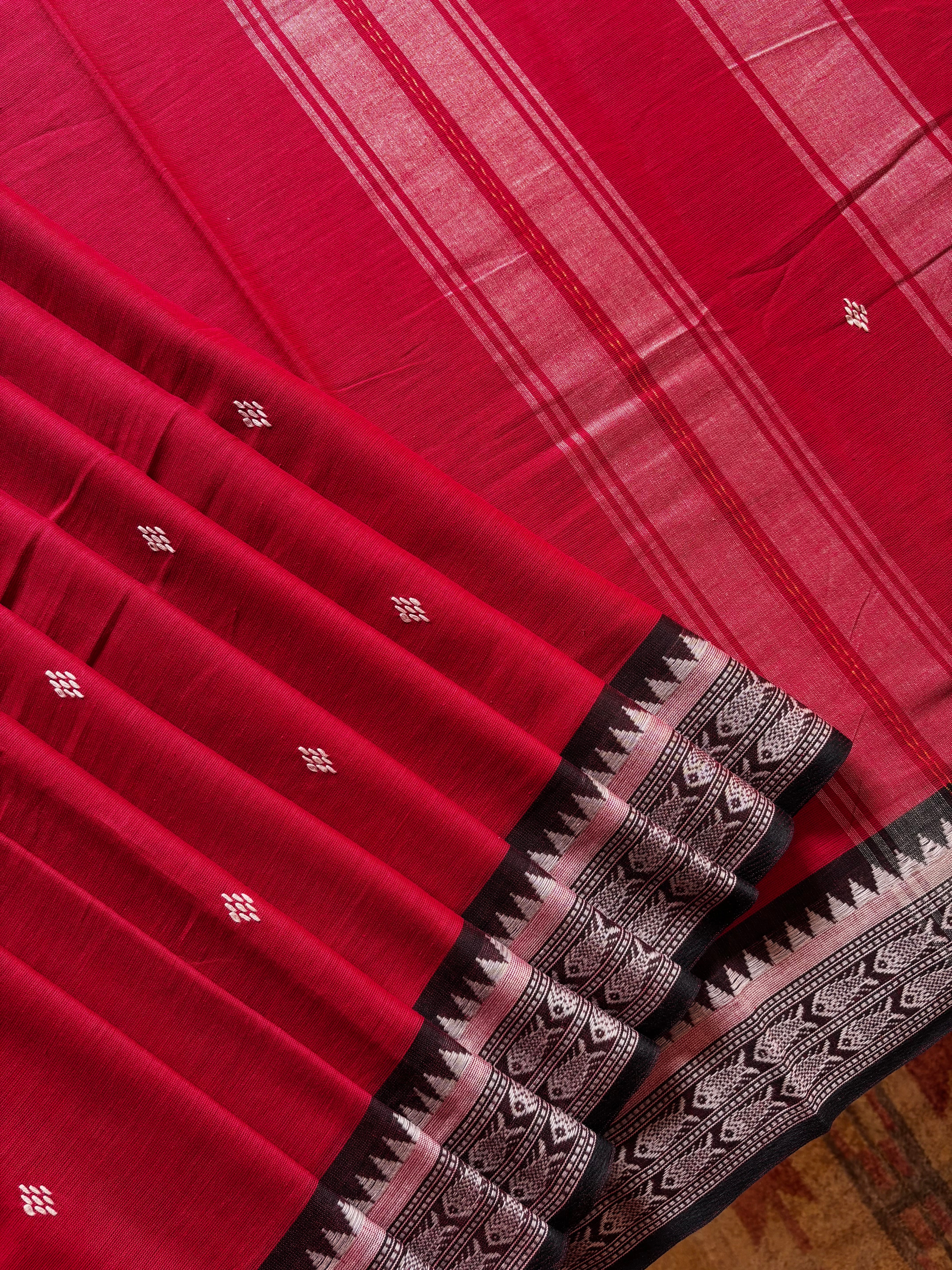 Handwoven Dark Red Pure Cotton Saree