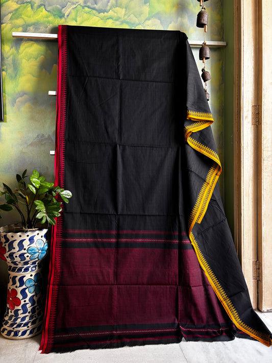 Handwoven Black Colour Pure Cotton Saree