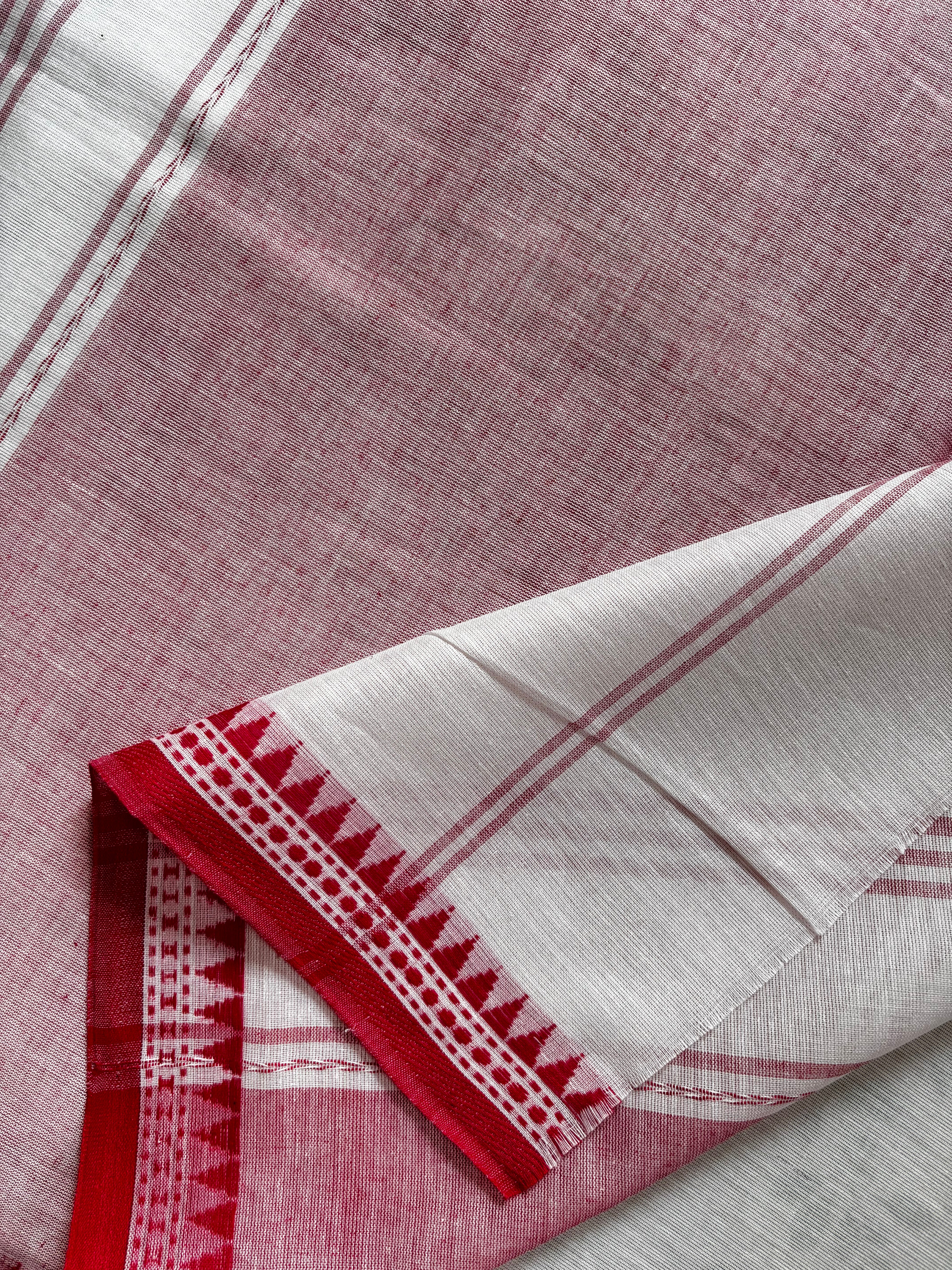 Handwoven White Red Pure Cotton Saree
