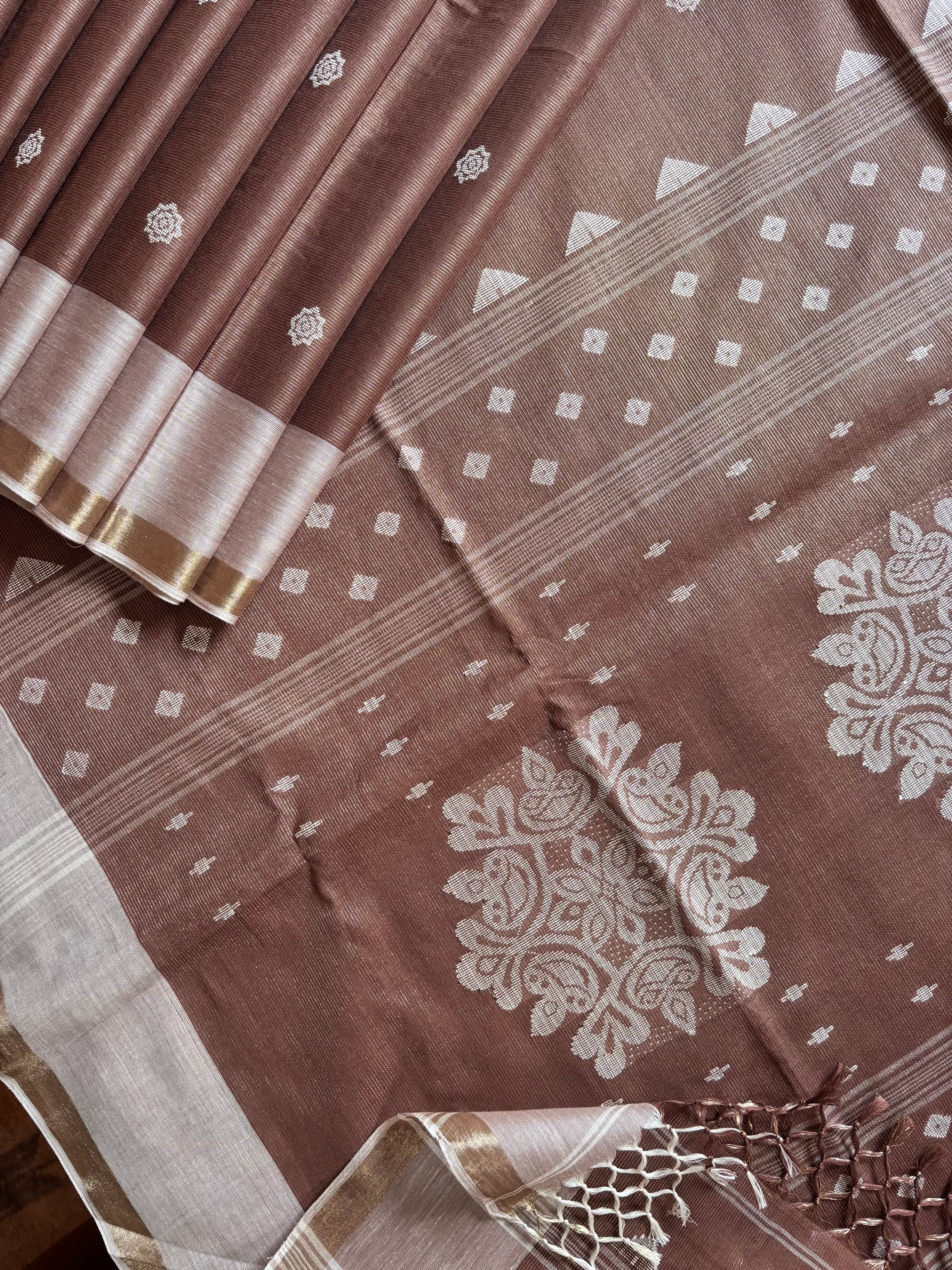 Handwoven  Pinkish Brown Tissu Jamdani Saree