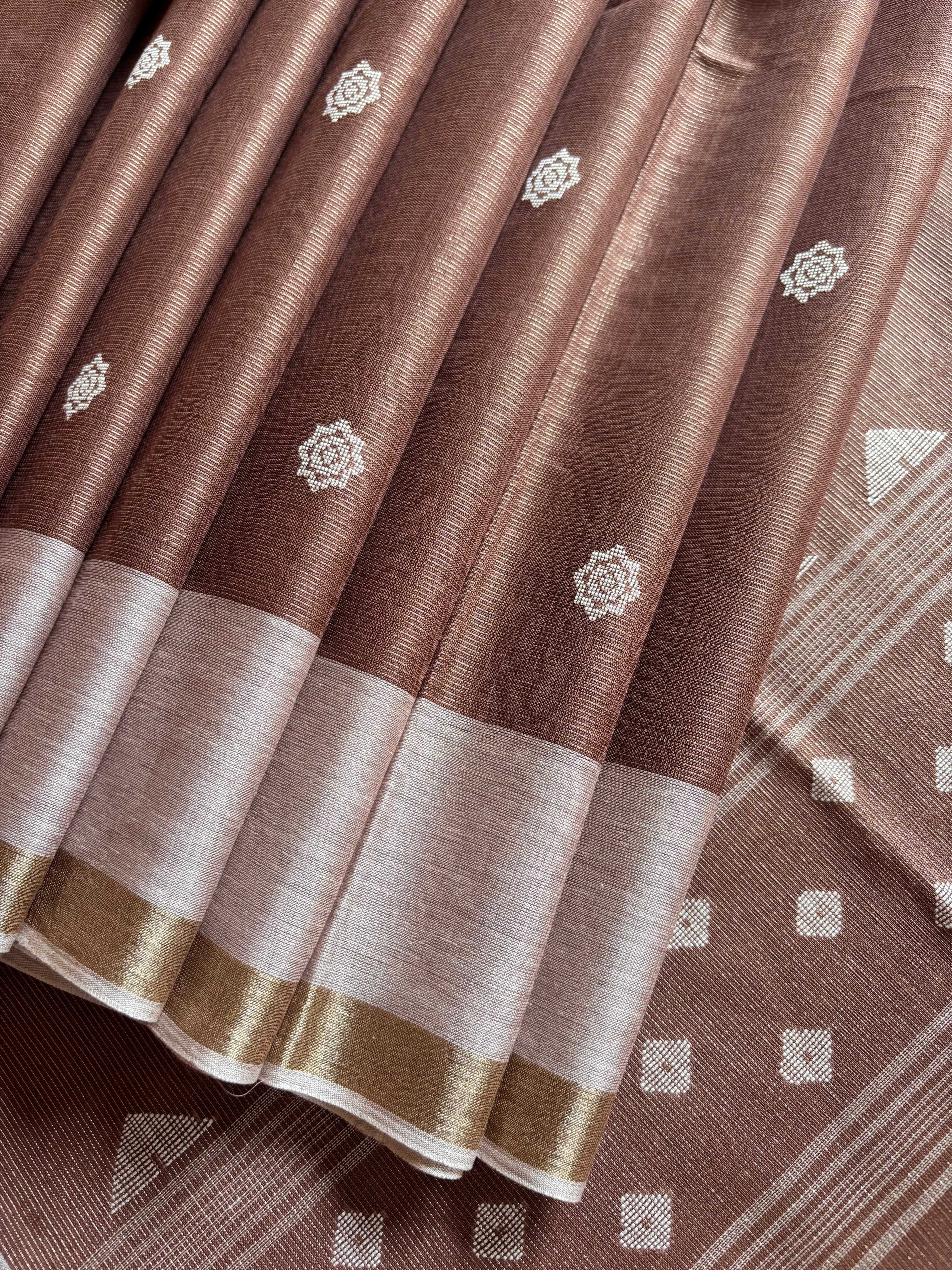 Handwoven  Pinkish Brown Tissu Jamdani Saree