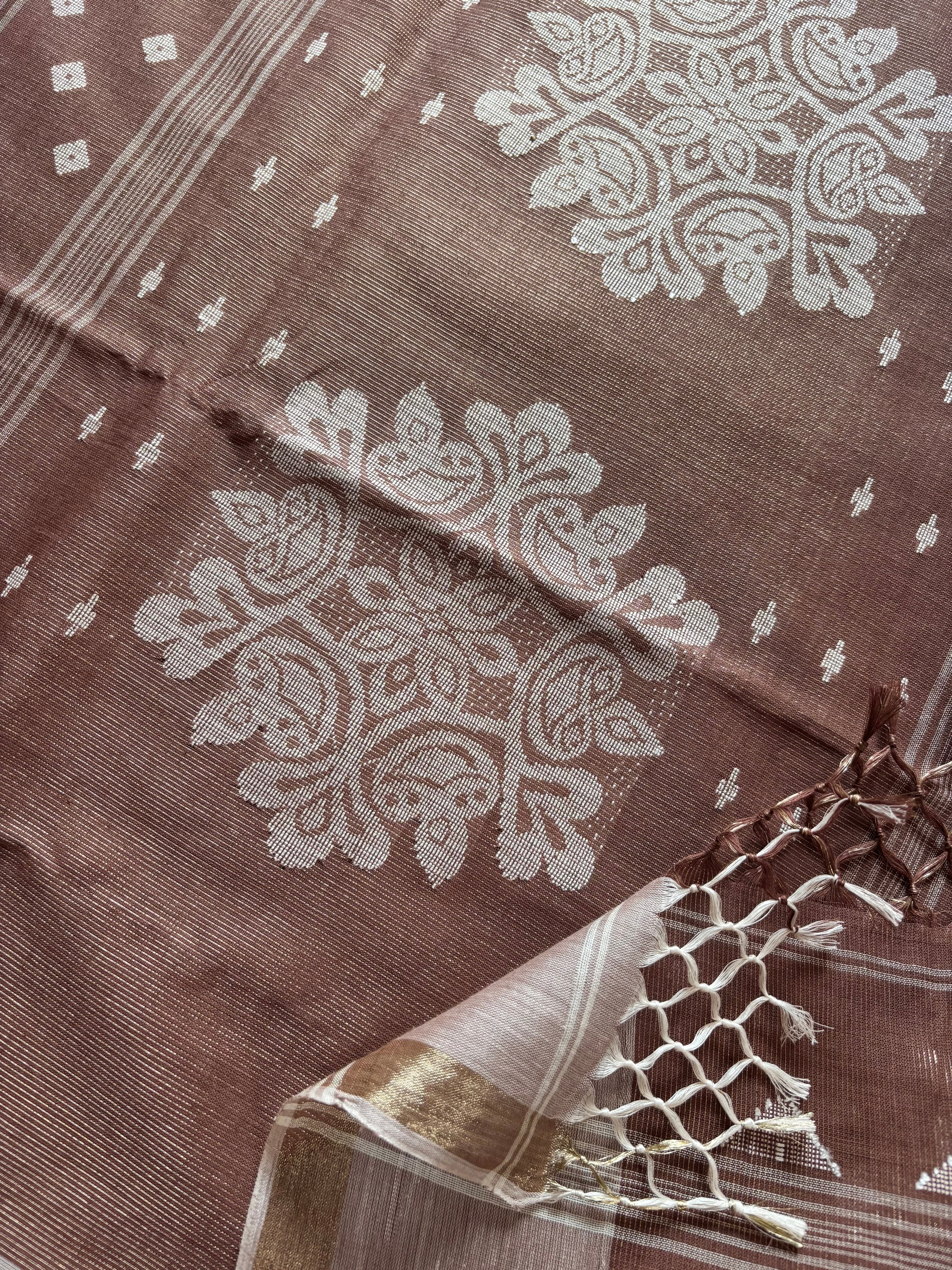 Handwoven  Pinkish Brown Tissu Jamdani Saree