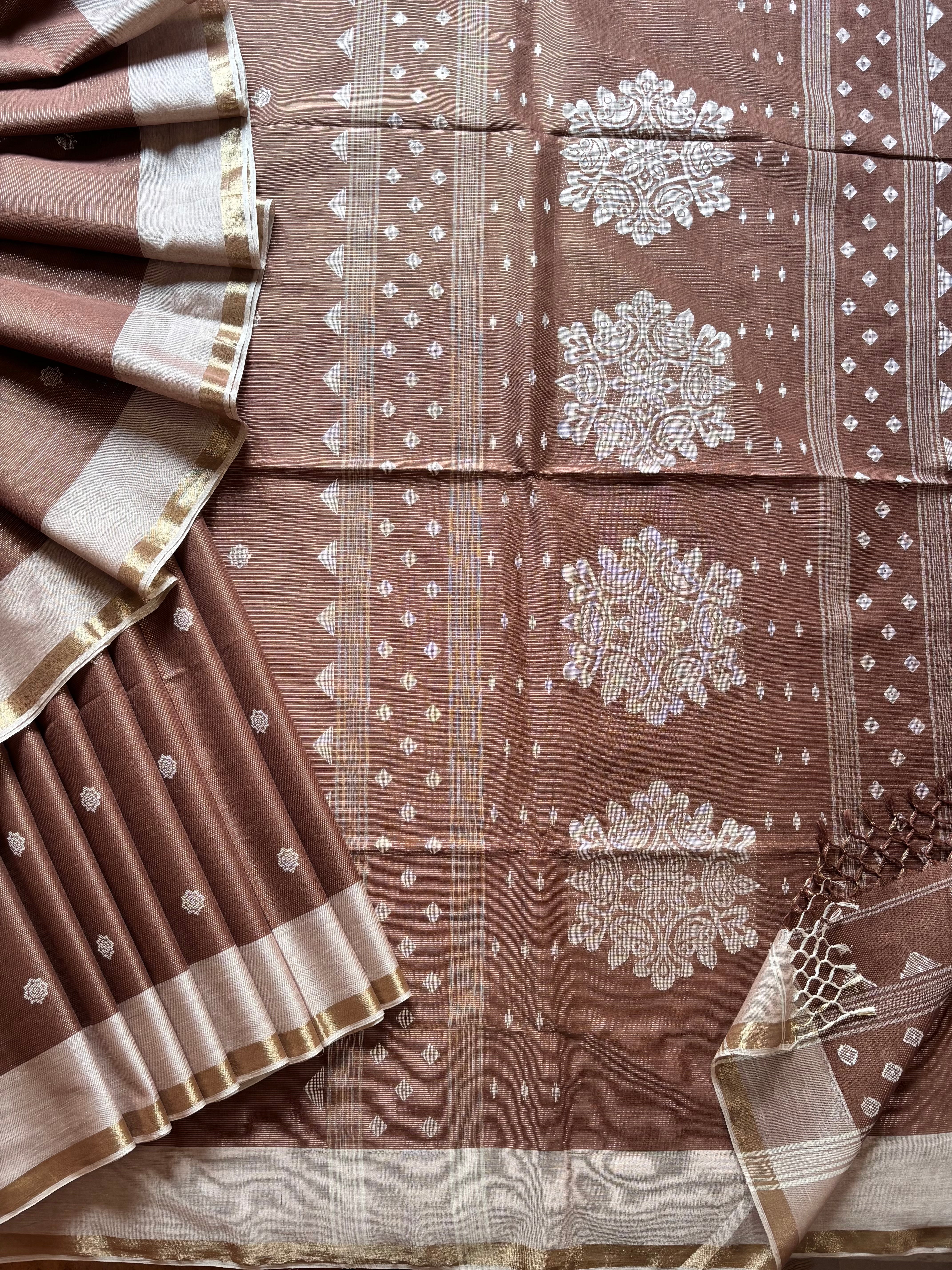 Handwoven  Pinkish Brown Tissu Jamdani Saree