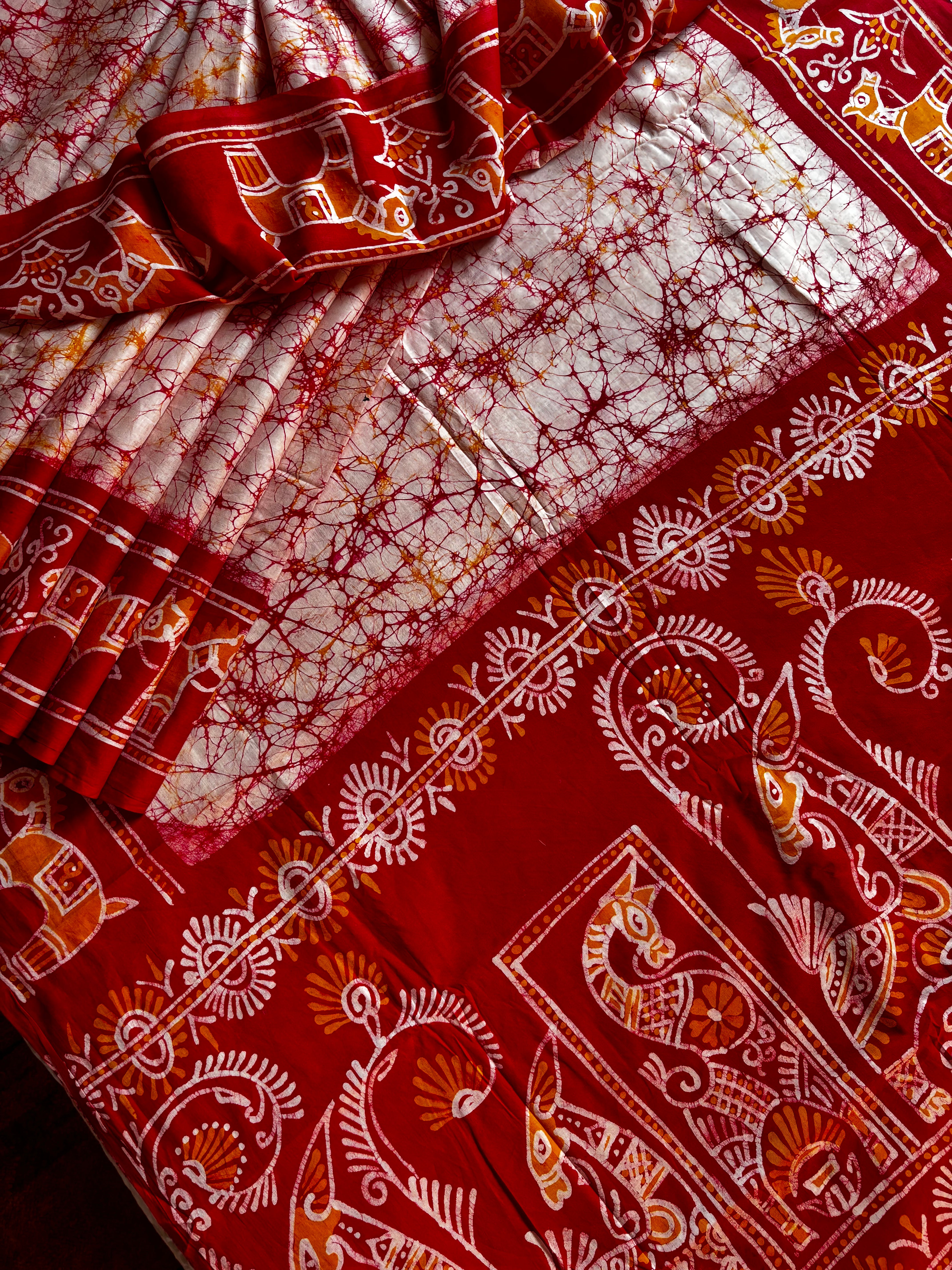 Handmade White Red Pure Cotton Batik