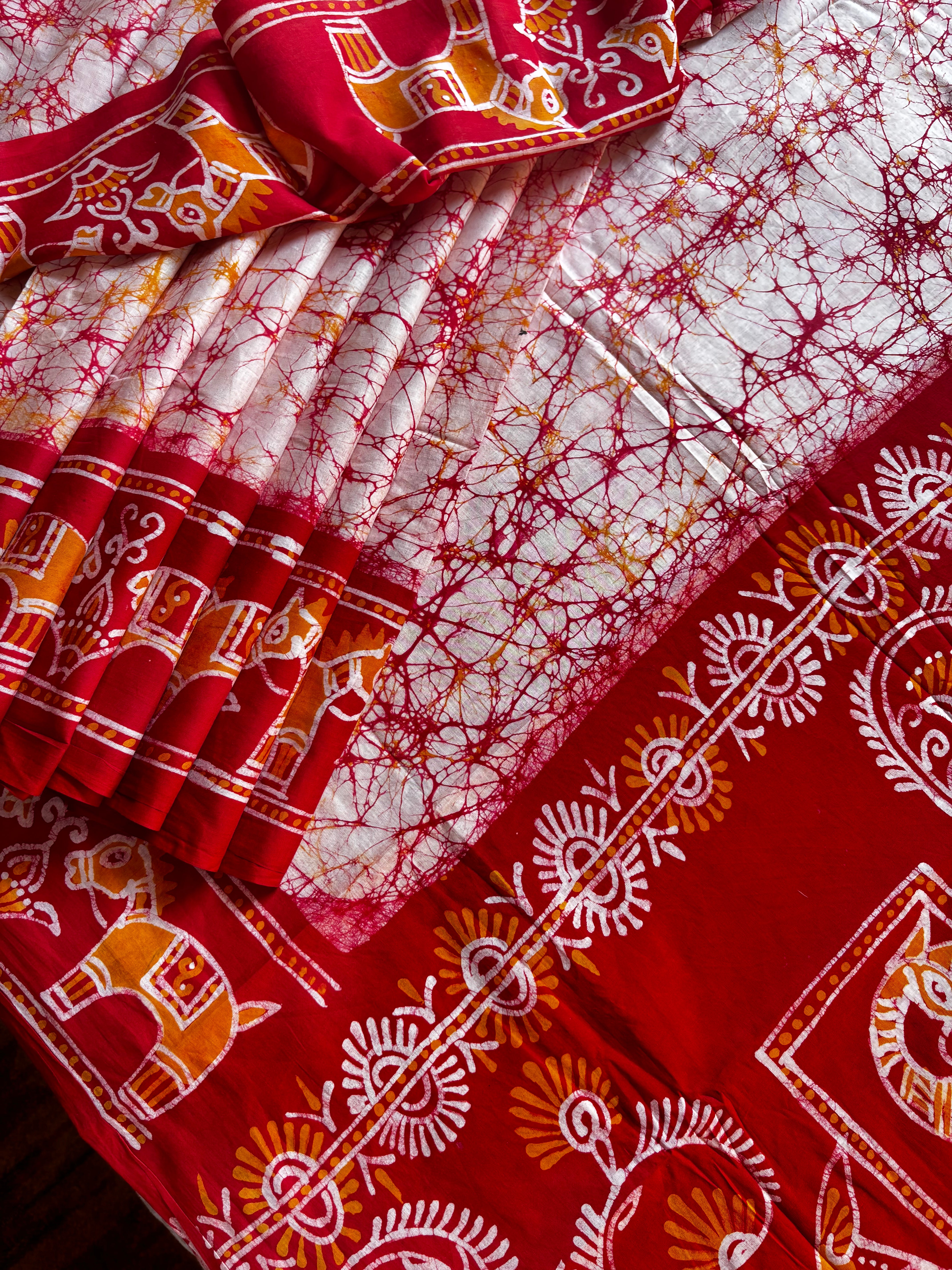 Handmade White Red Pure Cotton Batik