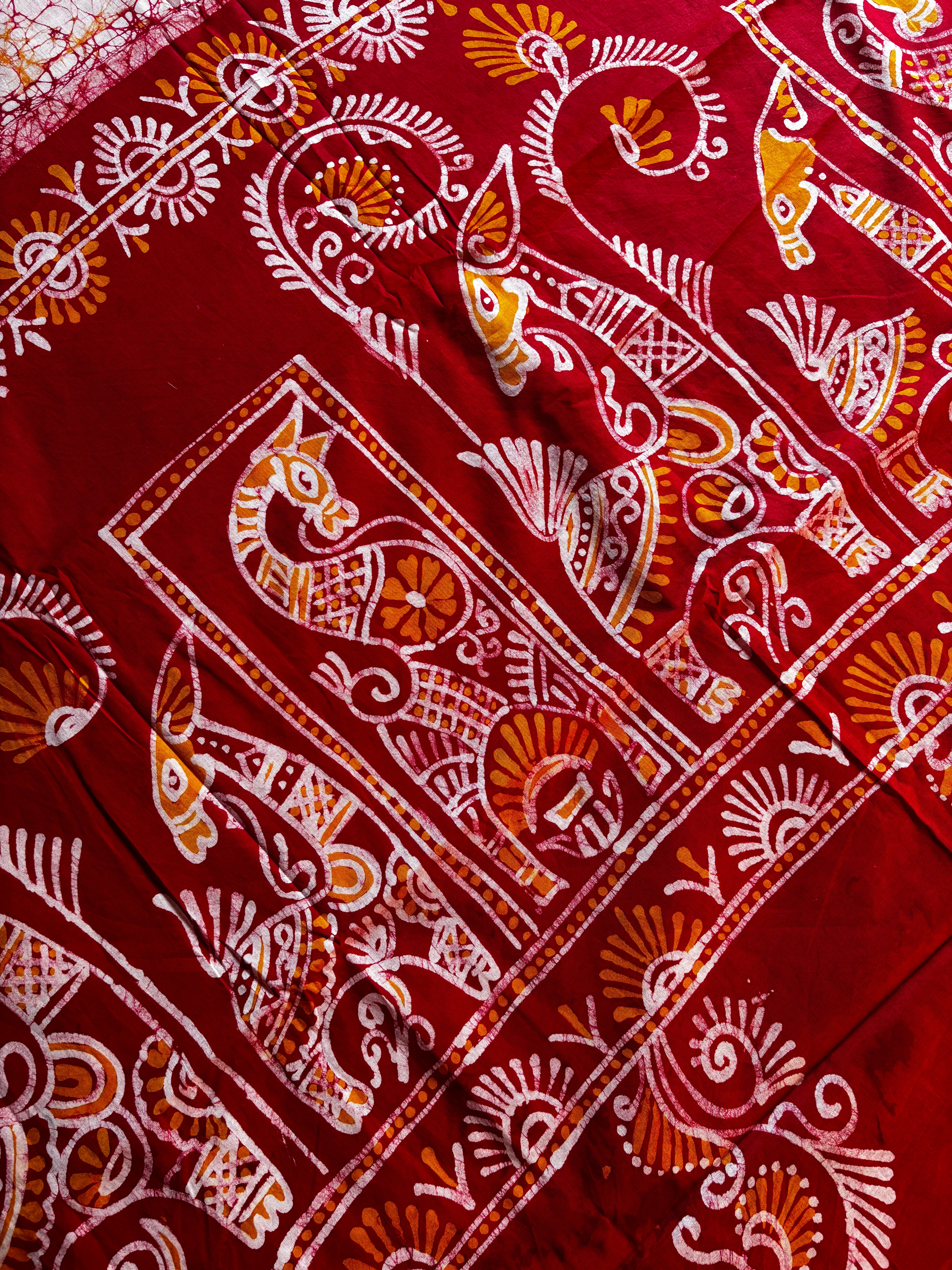 Handmade White Red Pure Cotton Batik