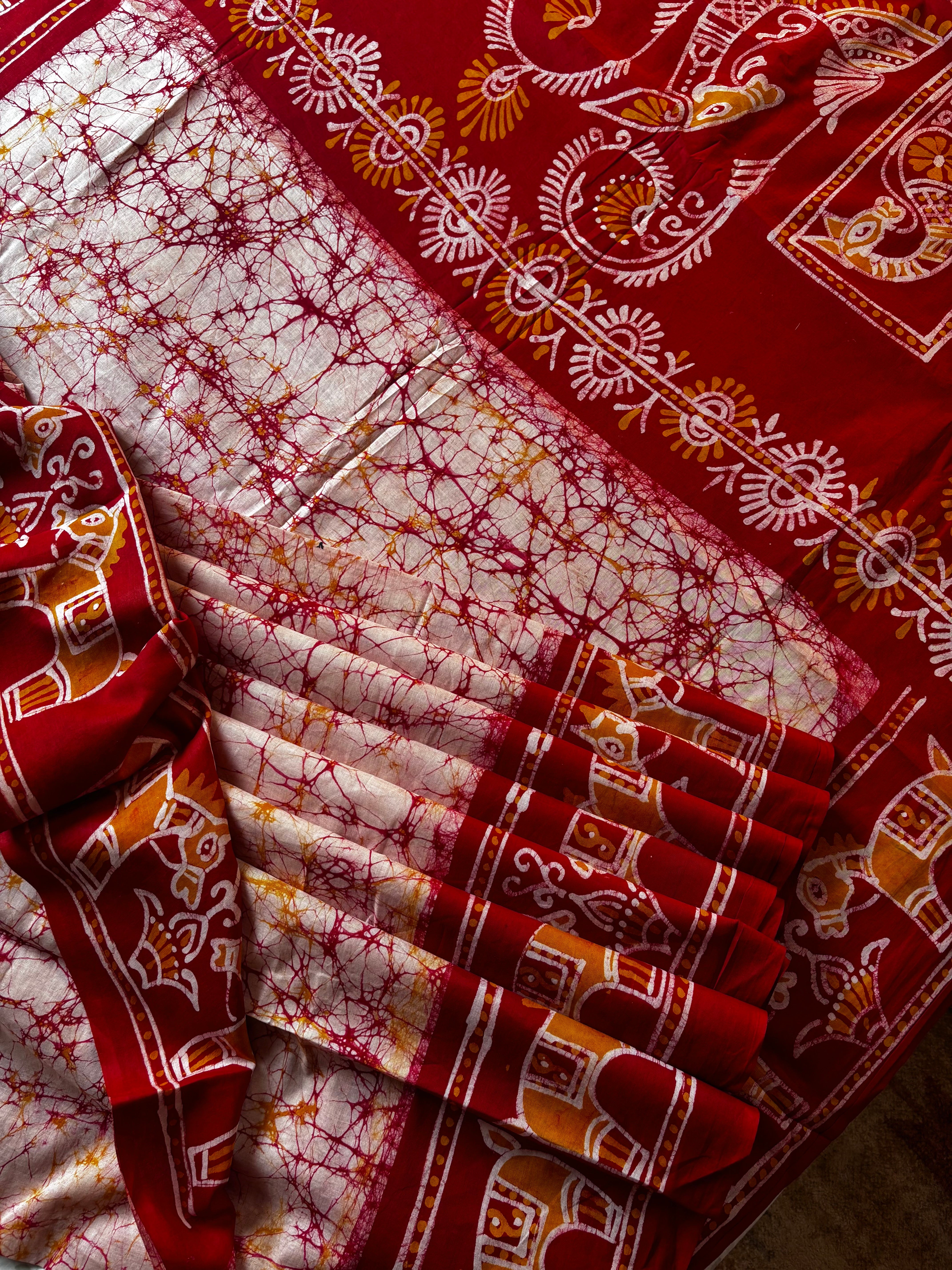 Handmade White Red Pure Cotton Batik