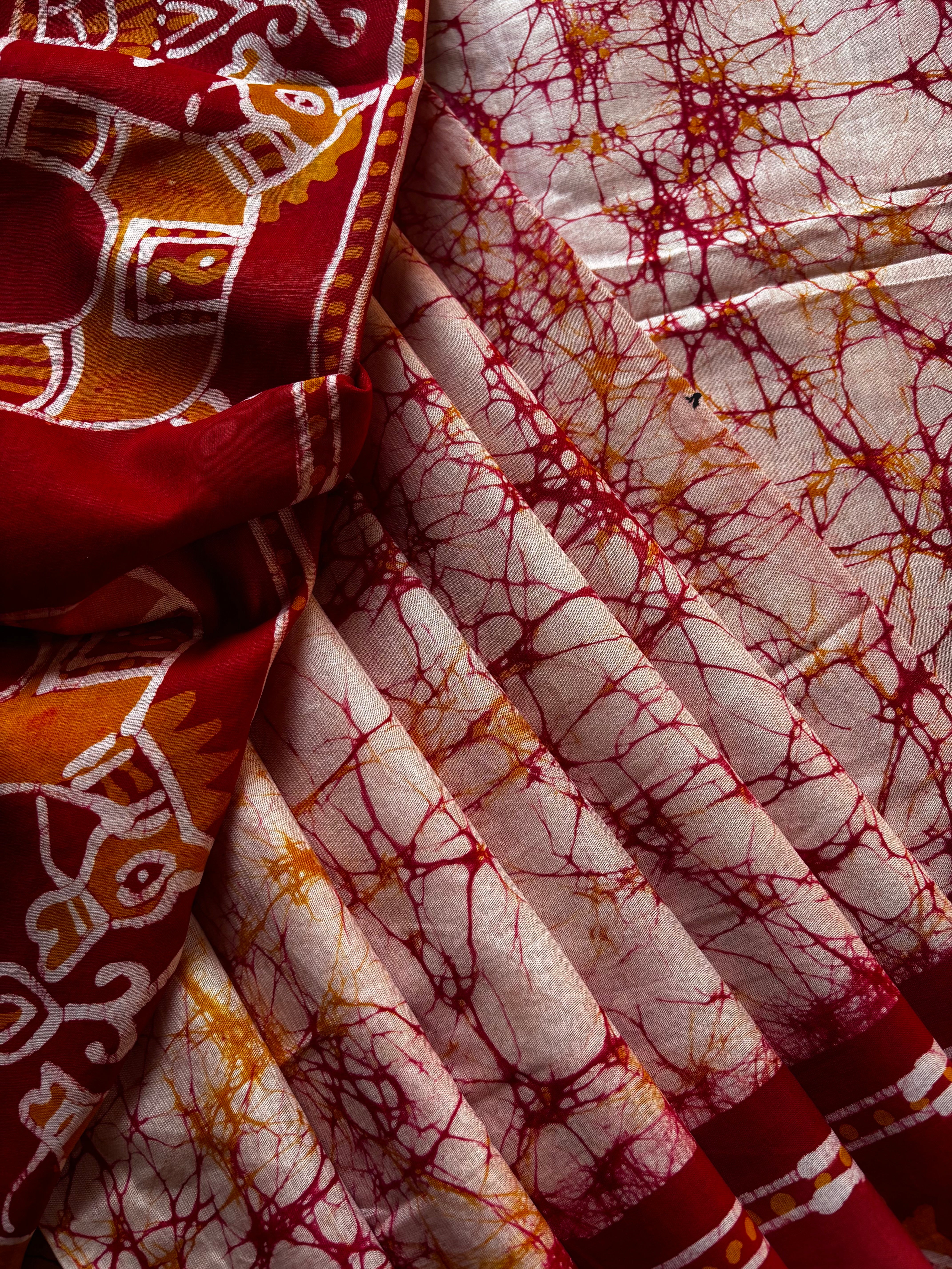 Handmade White Red Pure Cotton Batik