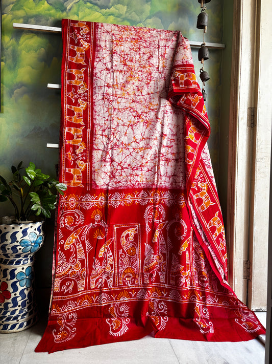 Handmade White Red Pure Cotton Batik