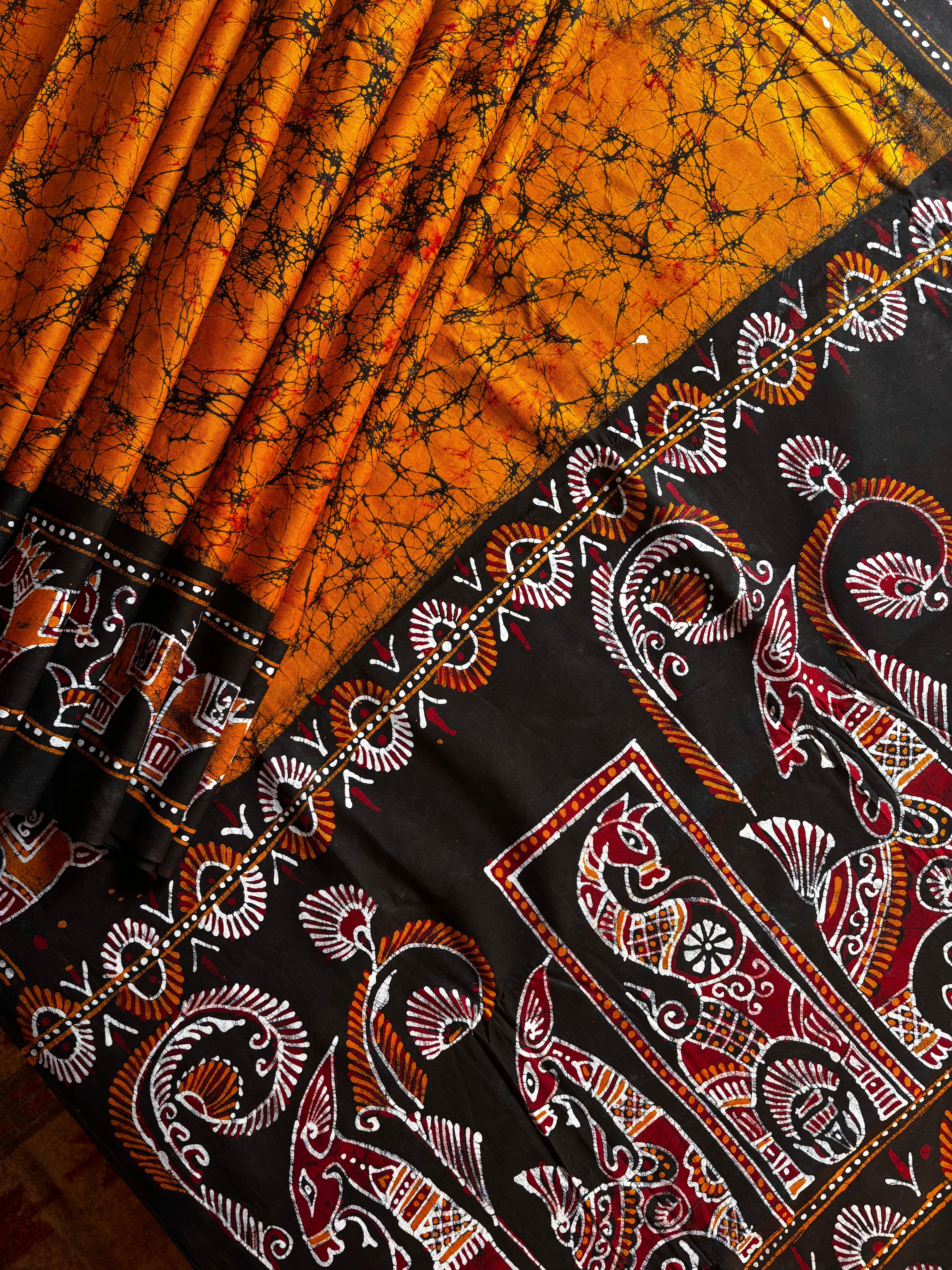 Handmade Mustard Yellow Pure Cotton Batik Saree
