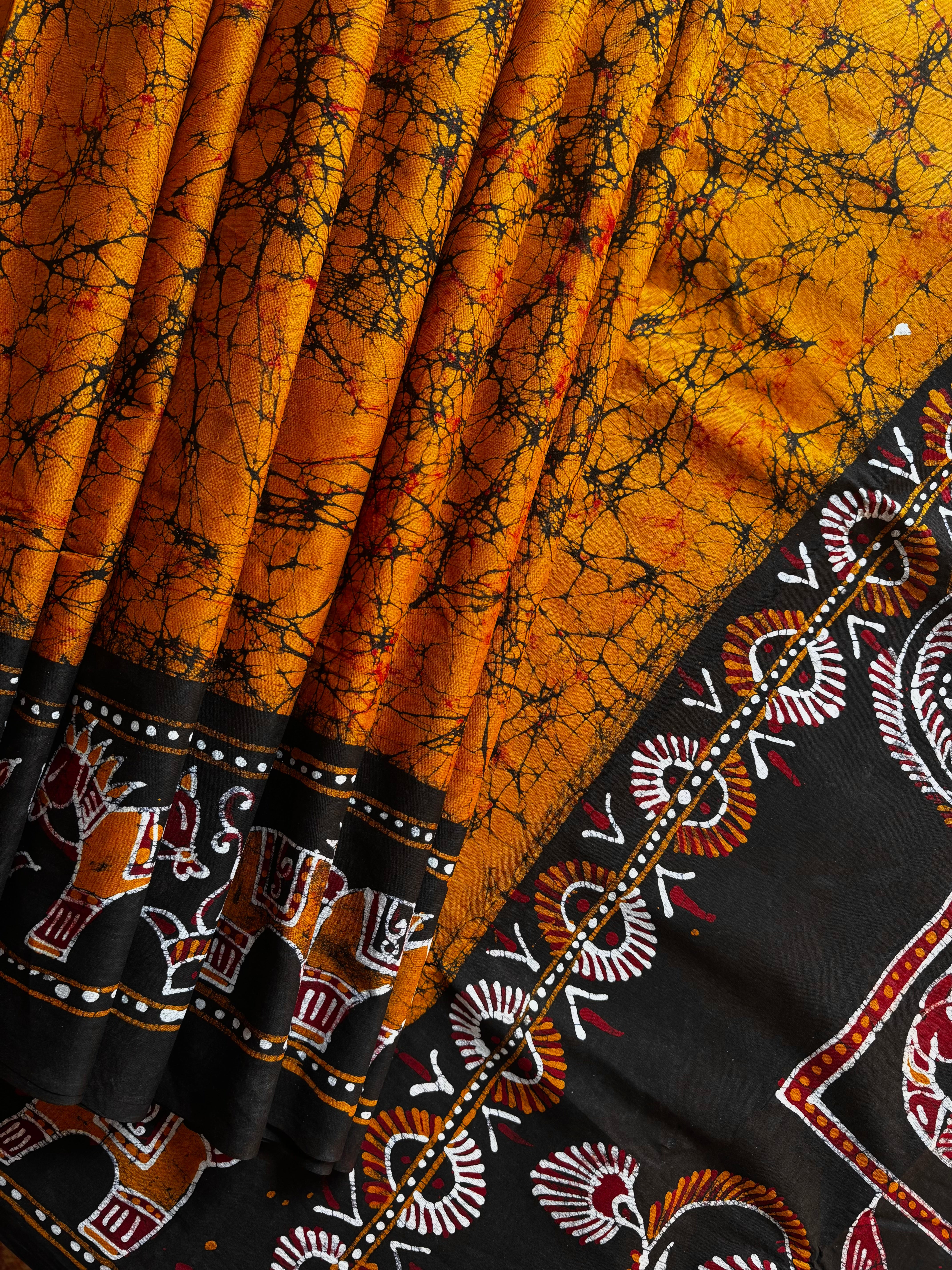 Handmade Mustard Yellow Pure Cotton Batik Saree