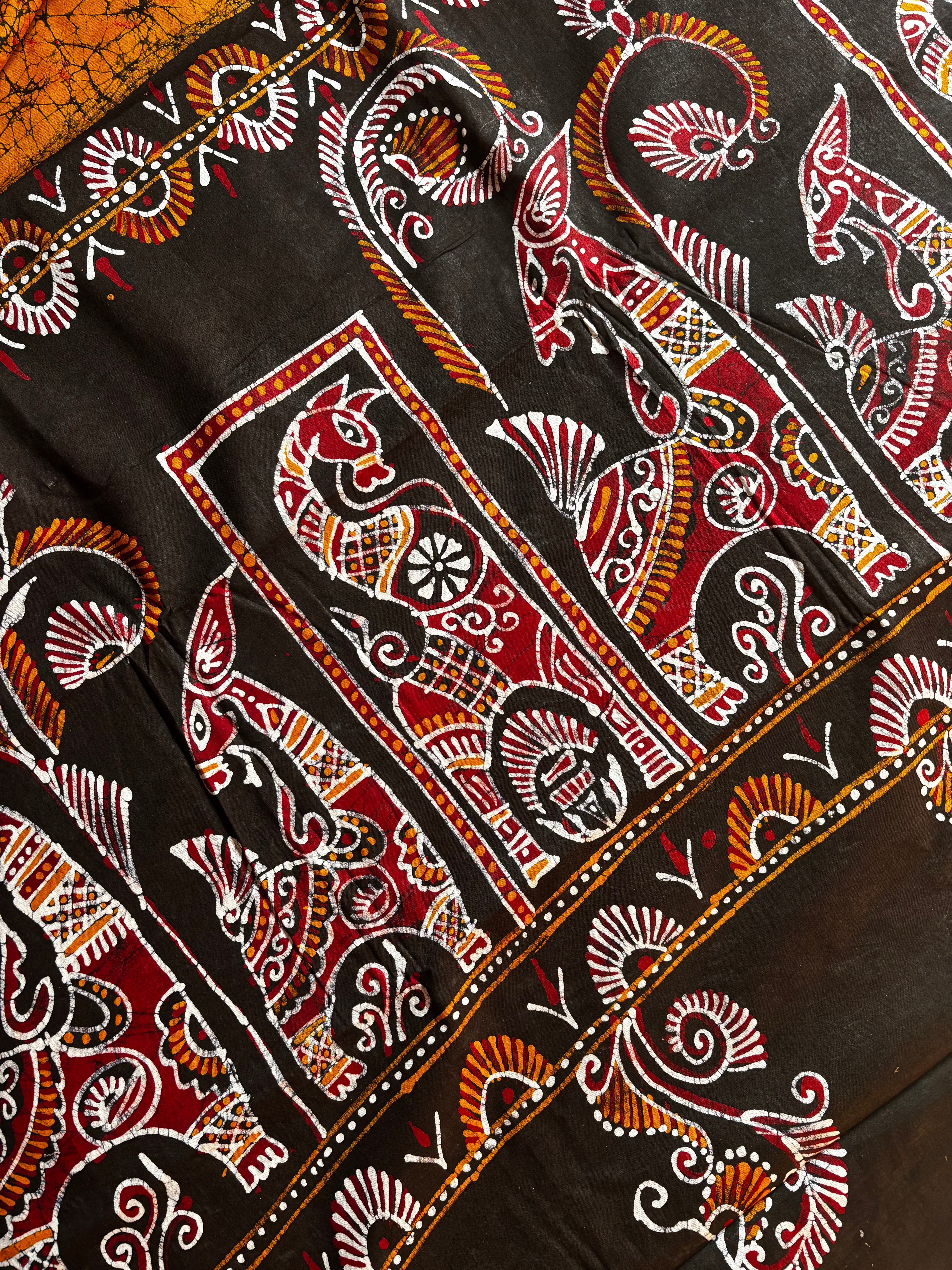 Handmade Mustard Yellow Pure Cotton Batik Saree