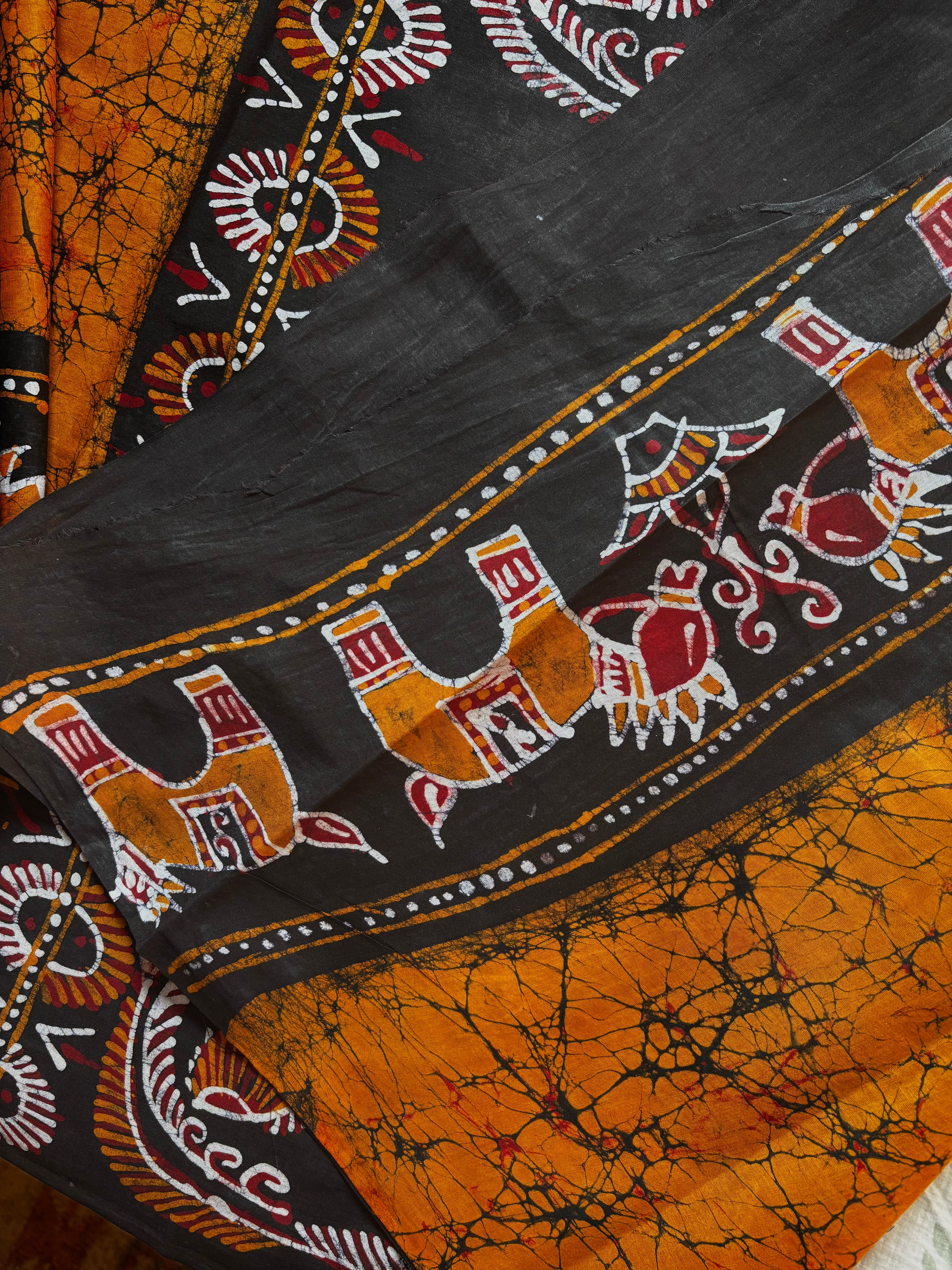 Handmade Mustard Yellow Pure Cotton Batik Saree