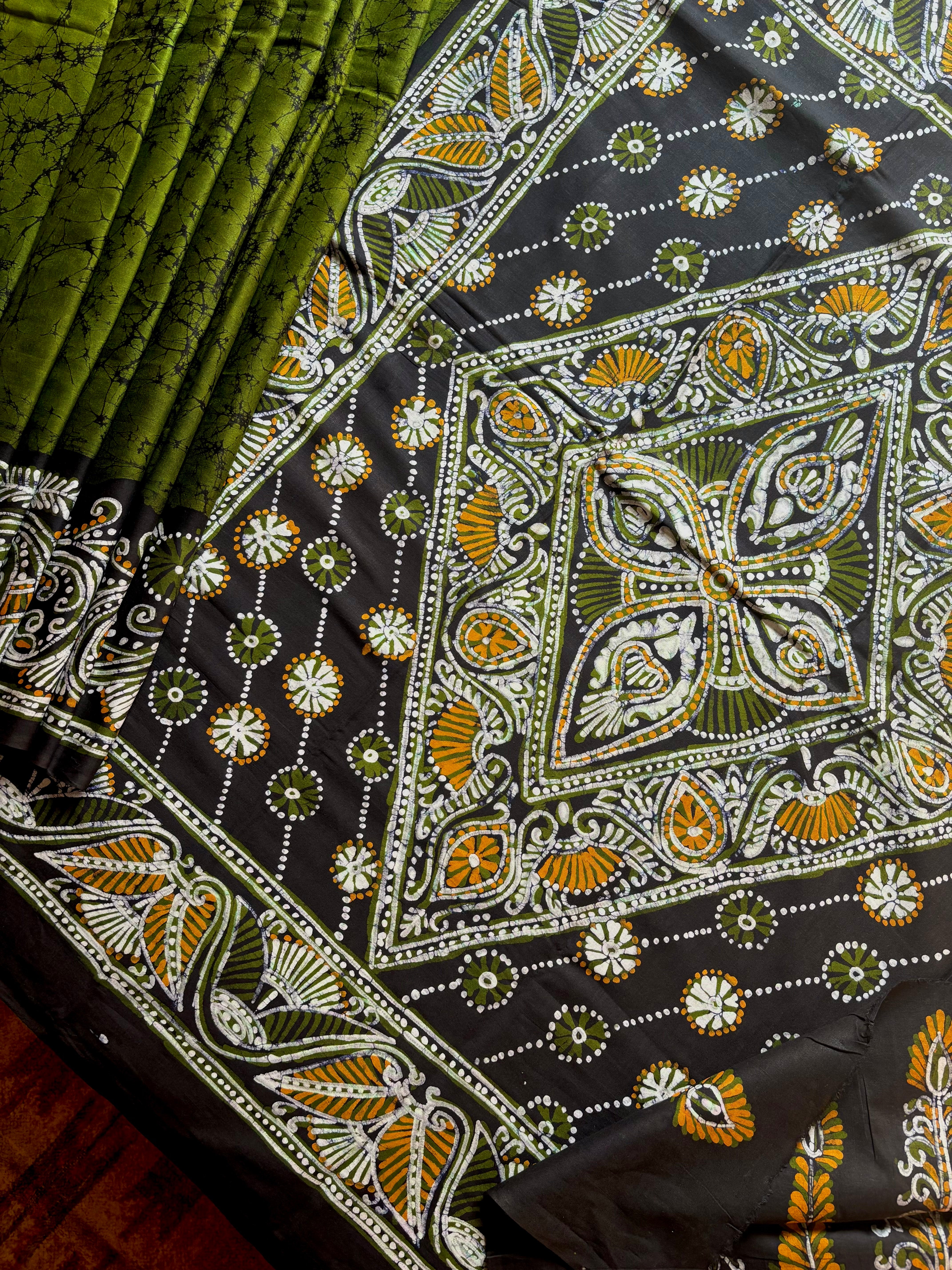 Handmade Green Pure Cotton Batik Saree