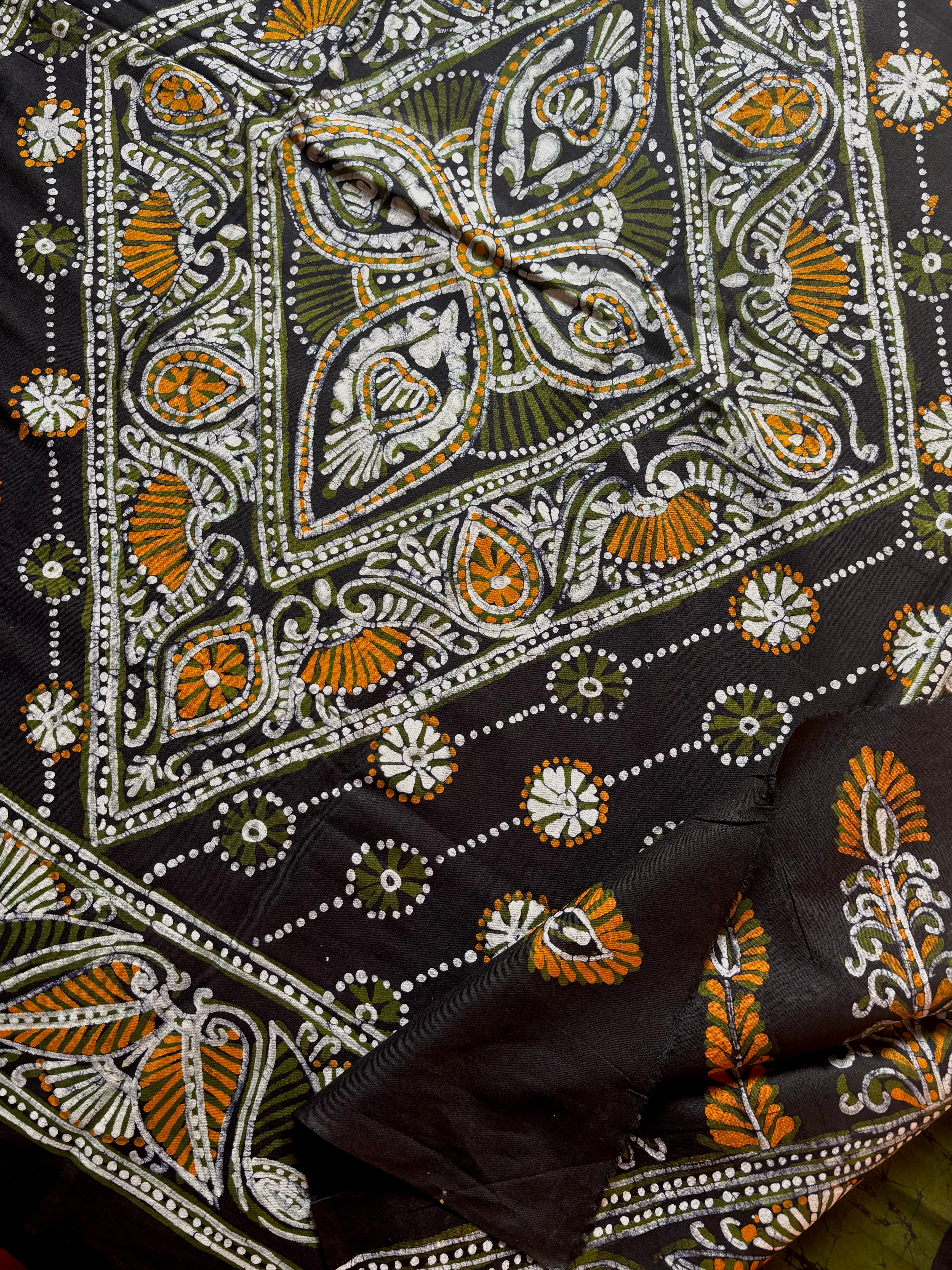 Handmade Green Pure Cotton Batik Saree