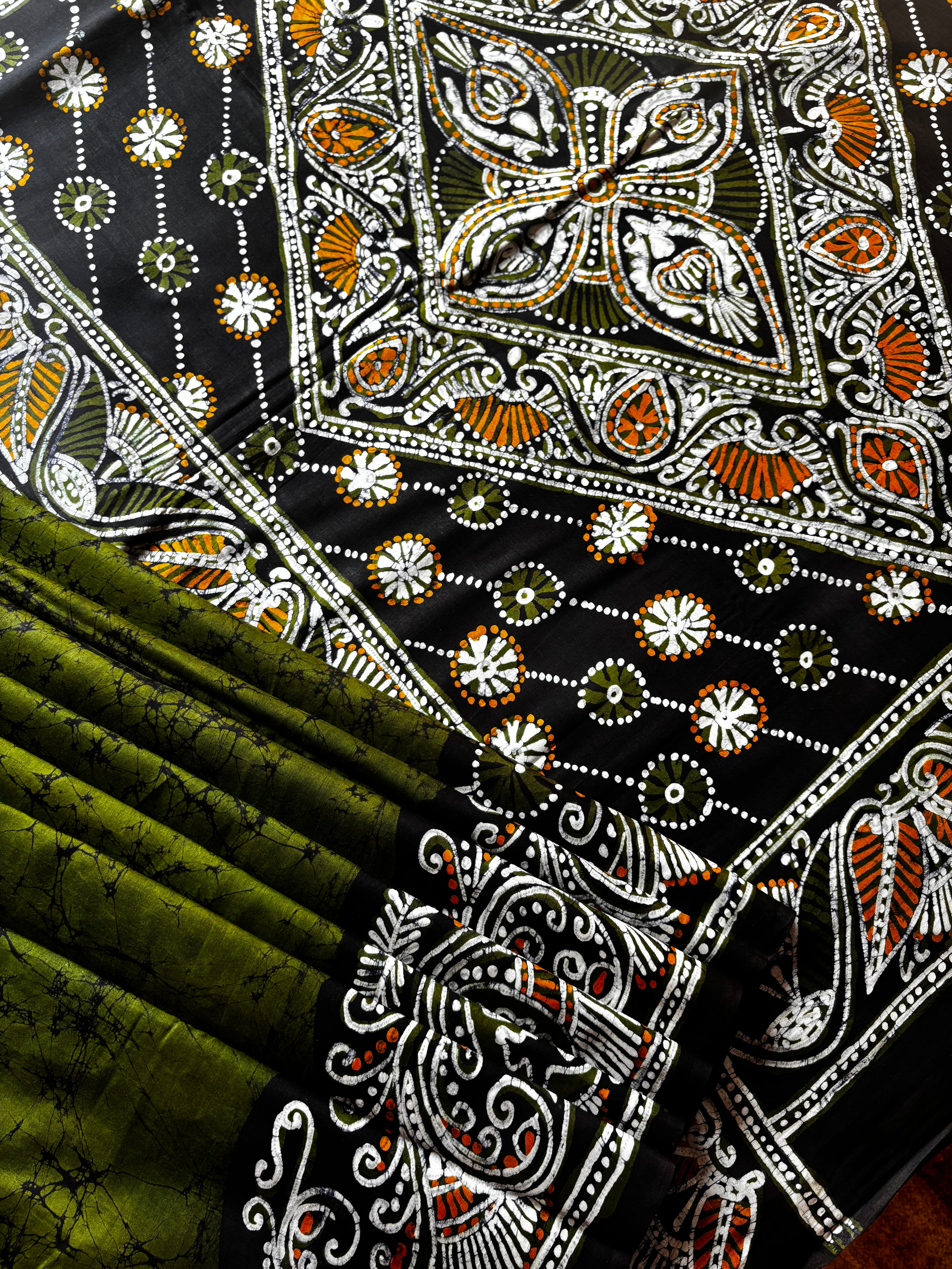 Handmade Green Pure Cotton Batik Saree