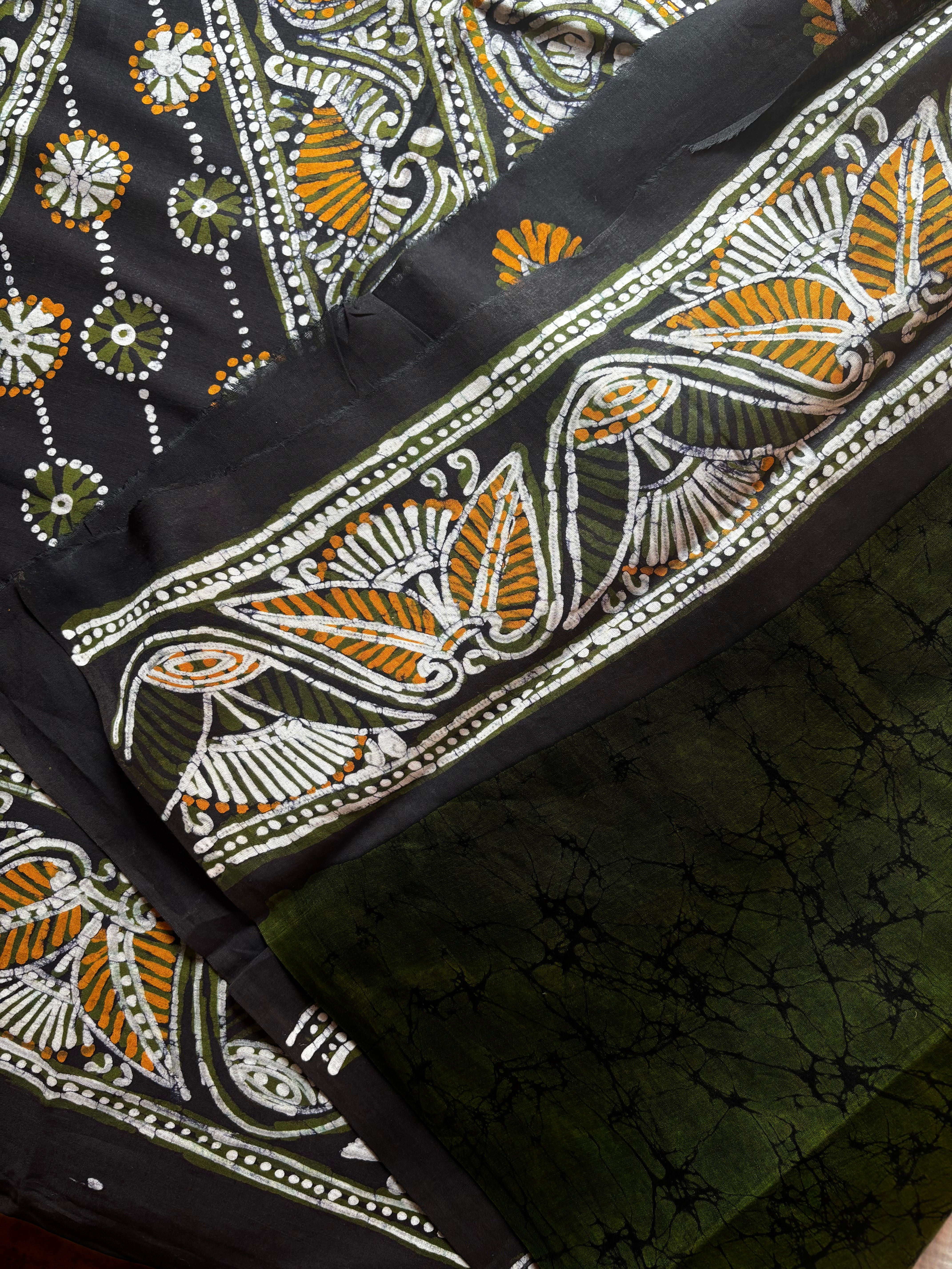 Handmade Green Pure Cotton Batik Saree