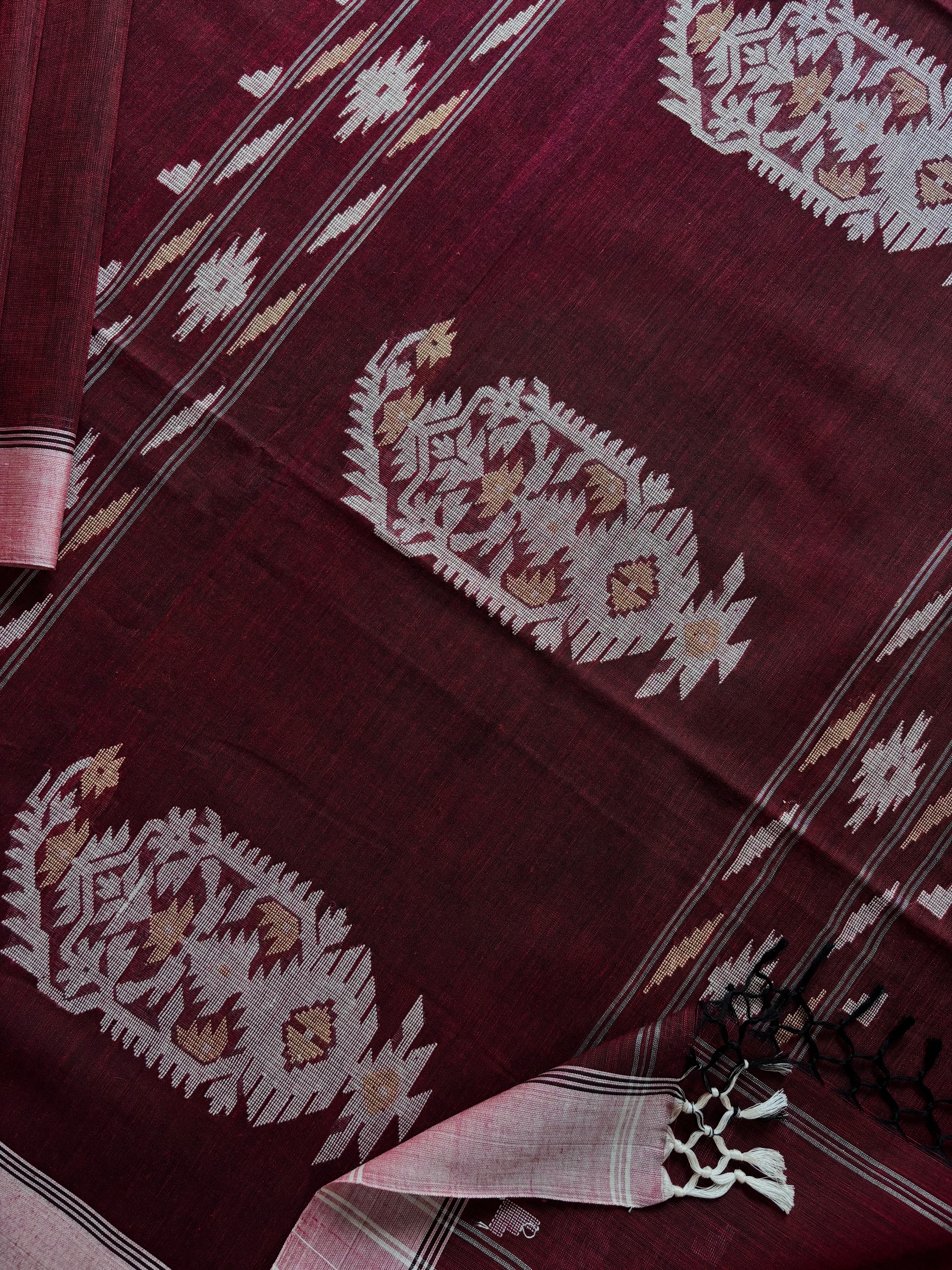 Handwoven Dark Maroon Cotton Jamdani