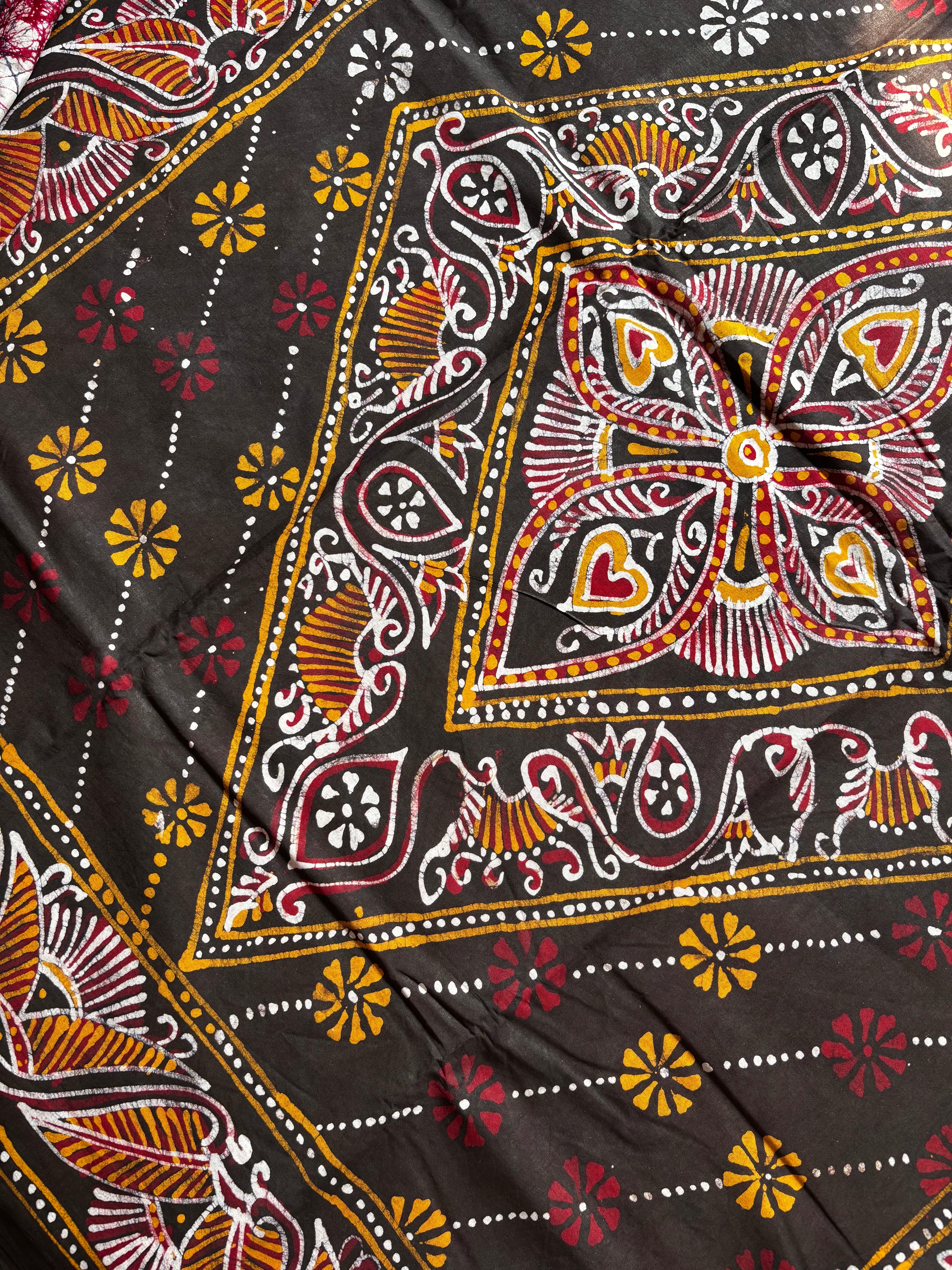 Handmade White Black Pure Cotton Batik Saree