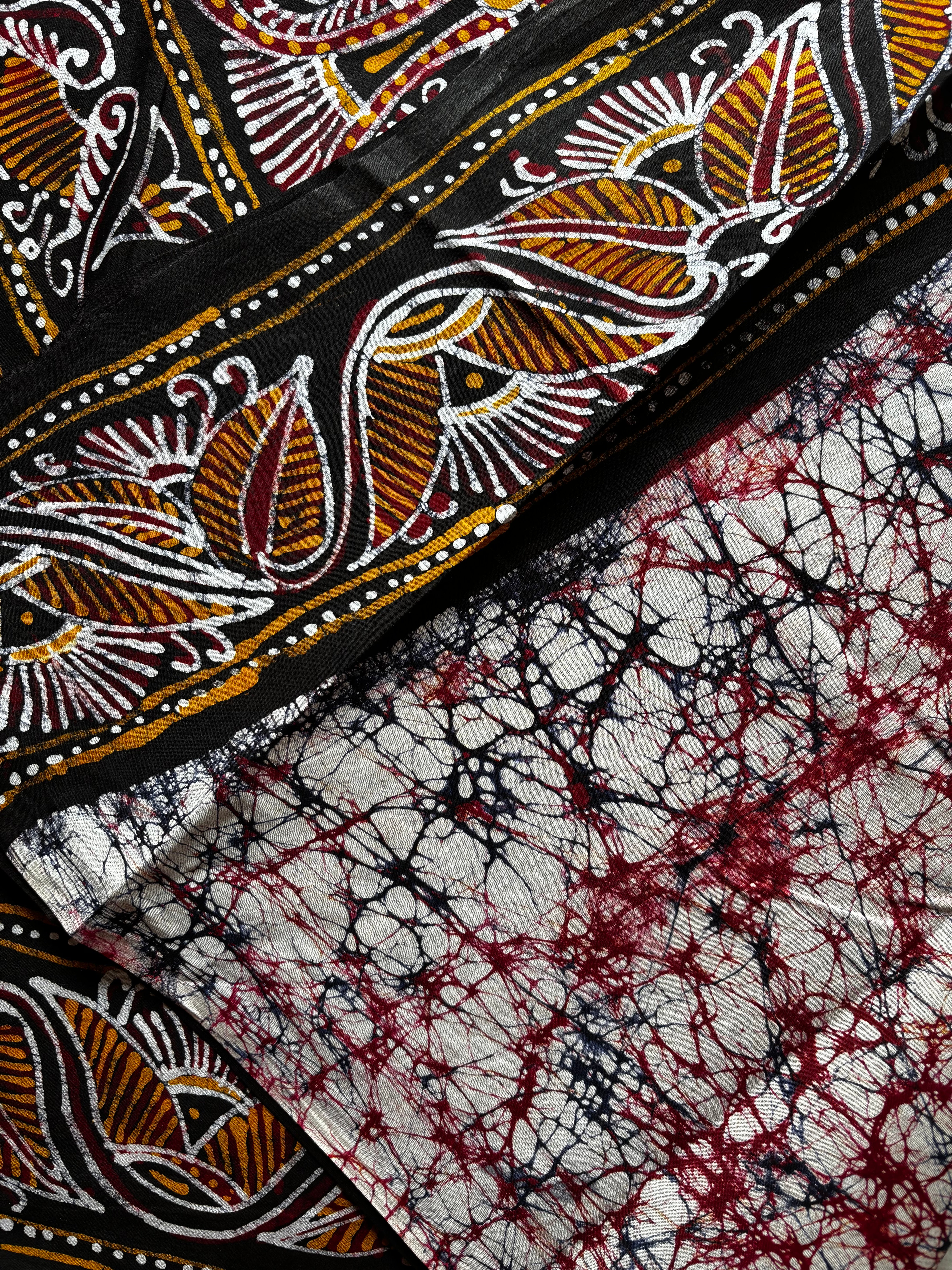 Handmade White Black Pure Cotton Batik Saree