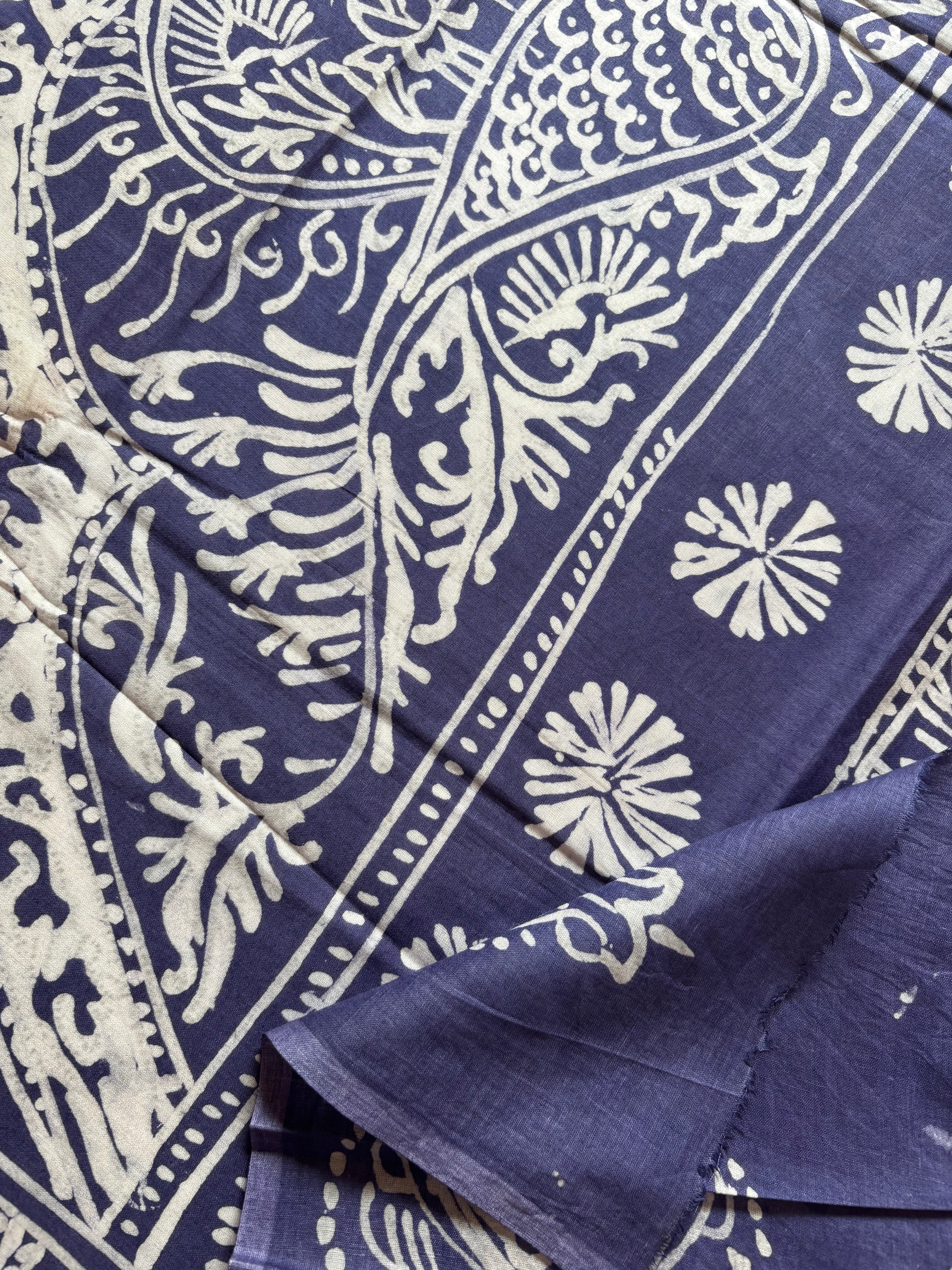 Handmade White Blue Pure Cotton Batik Saree
