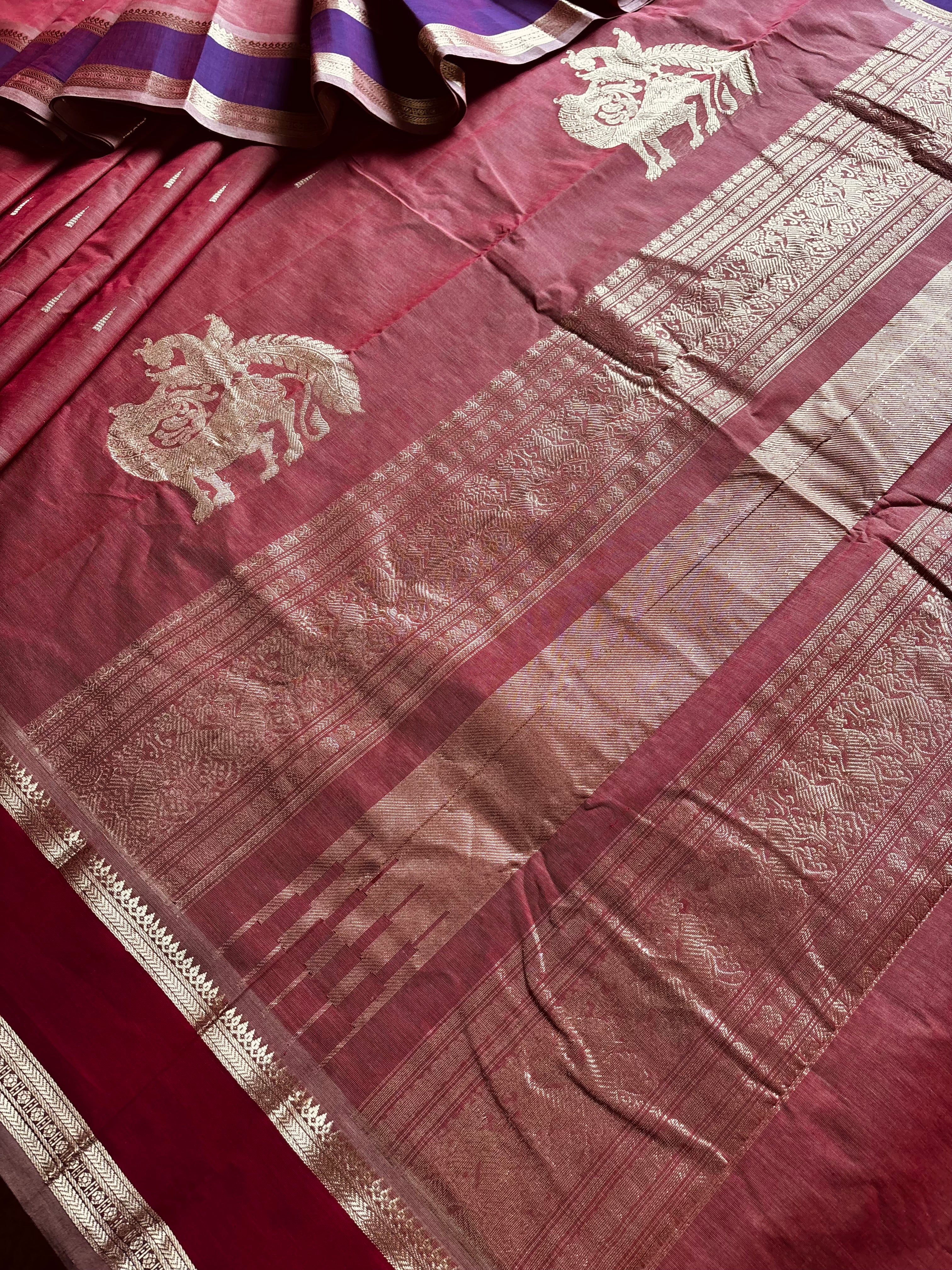 Handwoven Light Pale Red Colour Kanchipuram Cotton Saree