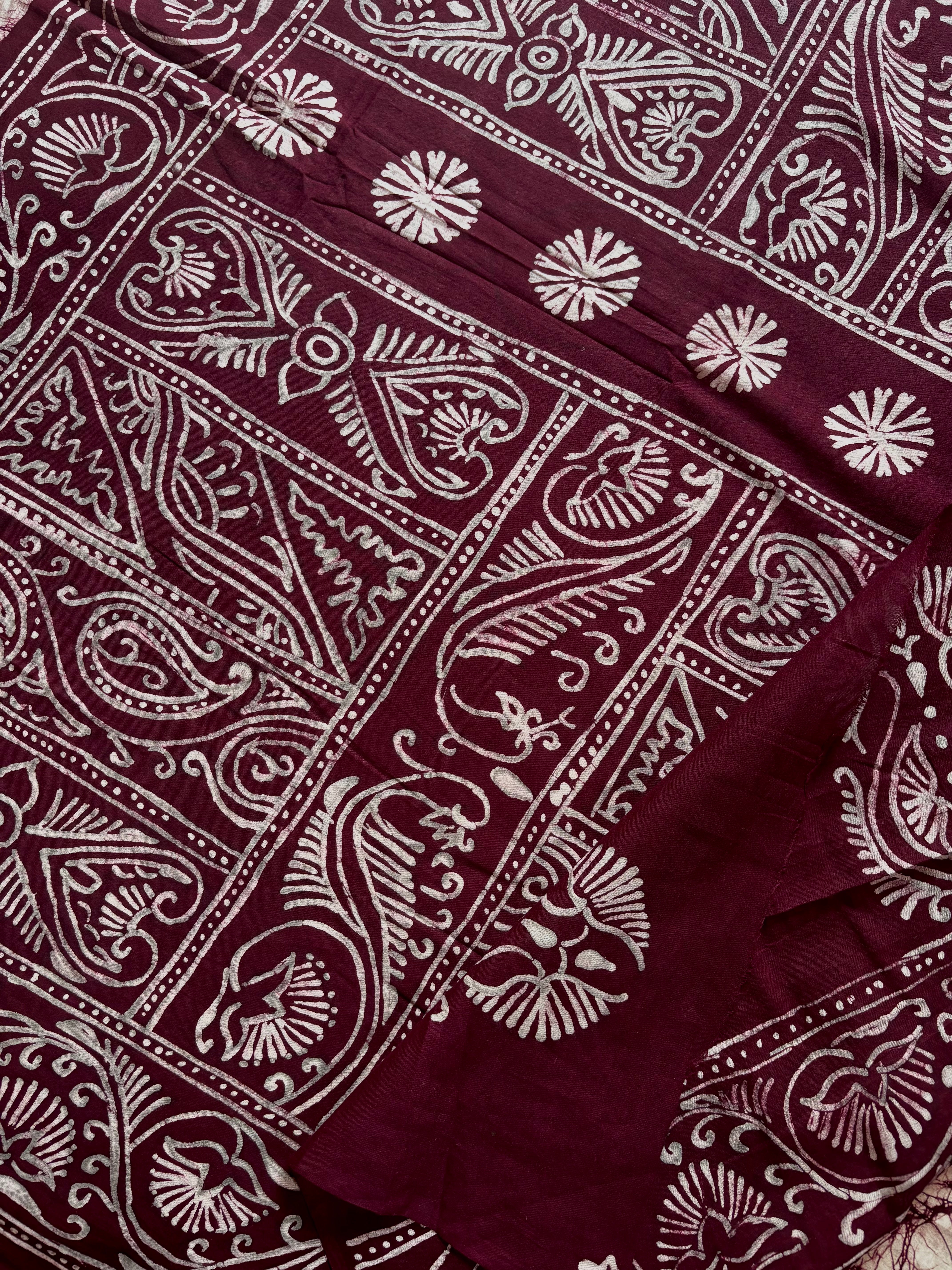Handmade White Colour Pure Cotton Batik Saree