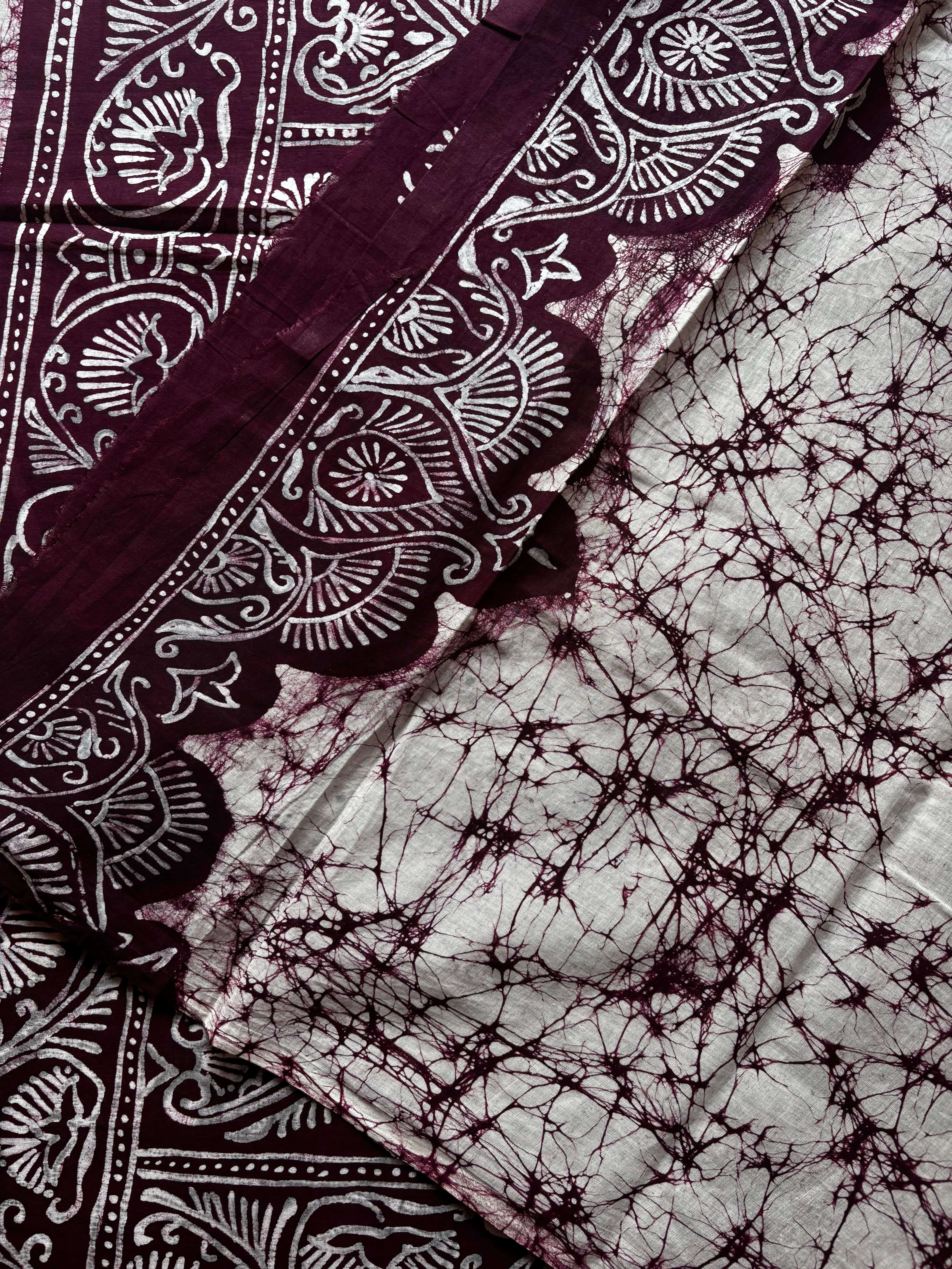 Handmade White Colour Pure Cotton Batik Saree