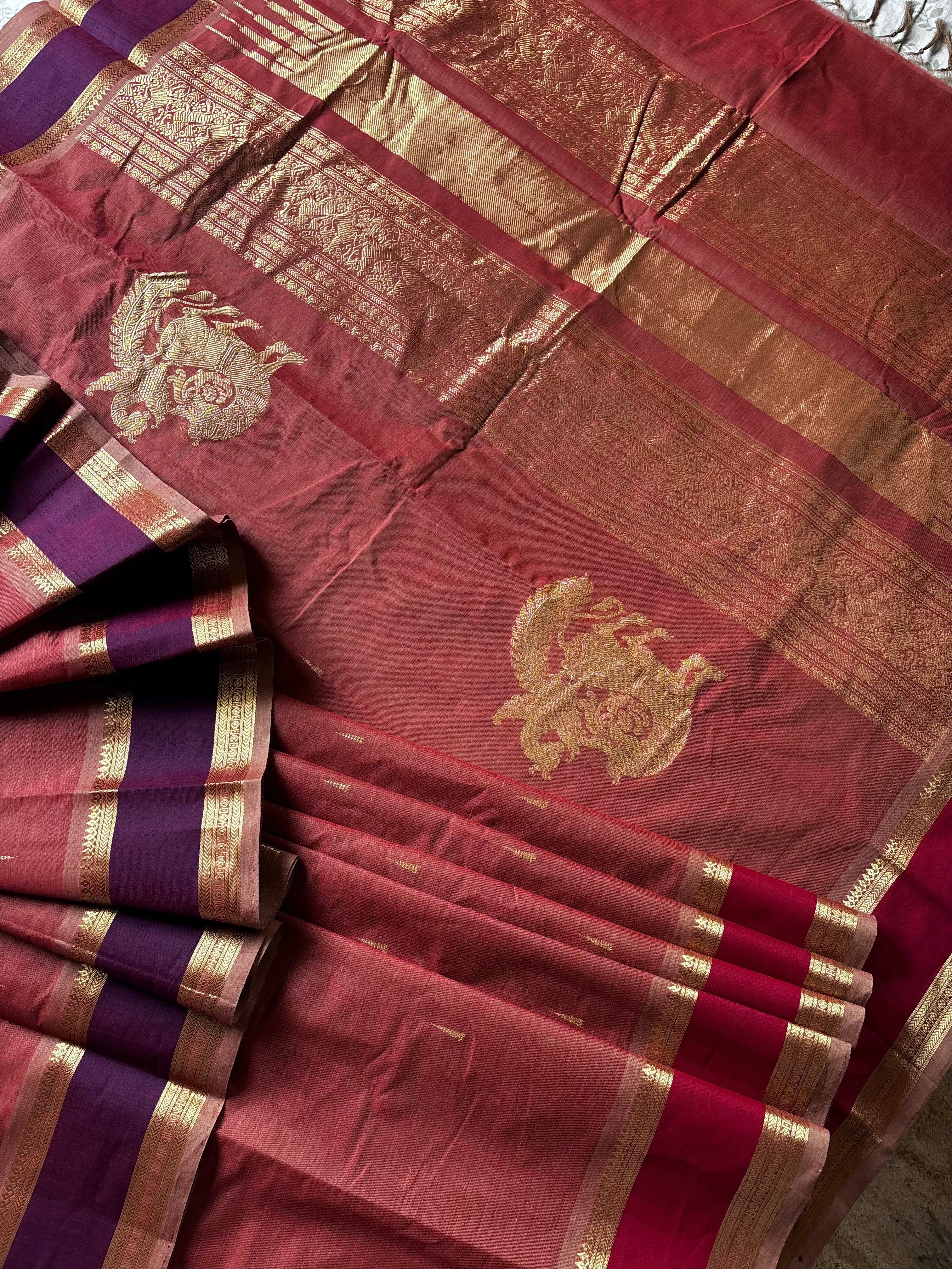 Handwoven Light Pale Red Colour Kanchipuram Cotton Saree