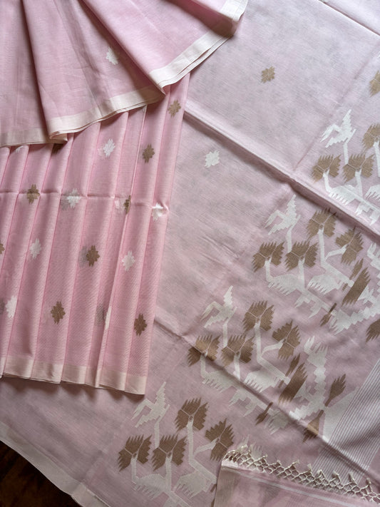 Baby Pink Cotton Jamdani
