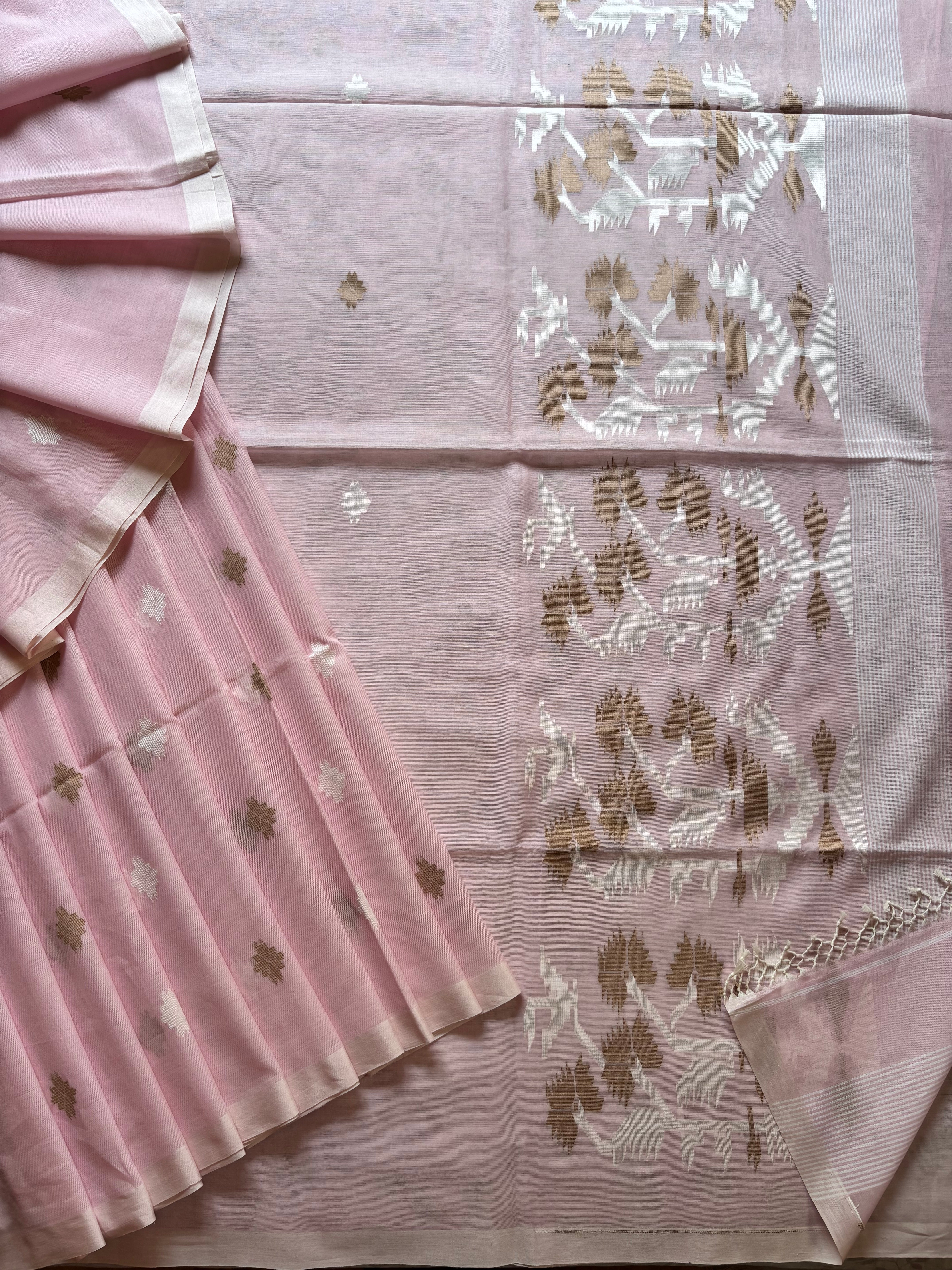 Baby Pink Cotton Jamdani